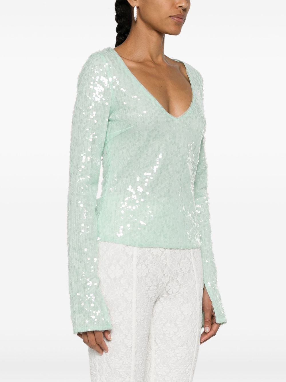 sequinned mesh longleeved T-shirt - 3