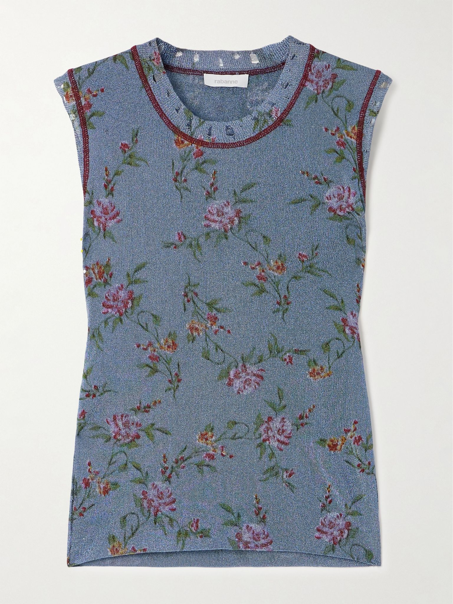 Floral-print metallic knitted tank Blue - 1