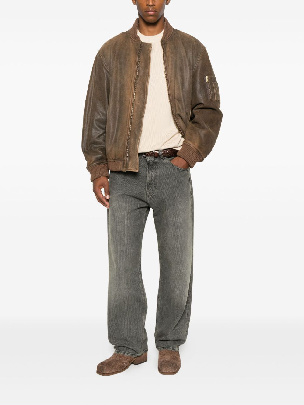 zip-fastening leather jacket - 3