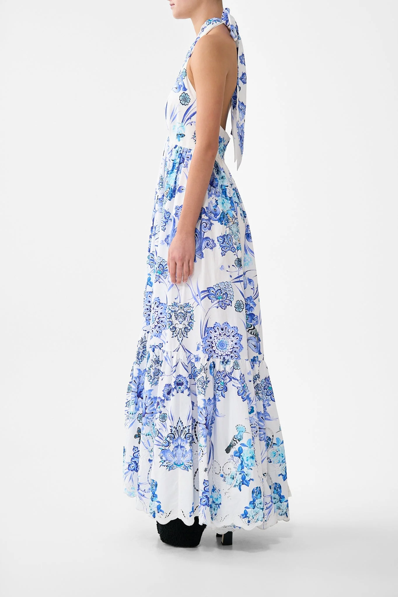 CAMILLA RUFFLE HEM HALTER DRESS - 00038366-ABOULACE | REVERSIBLE