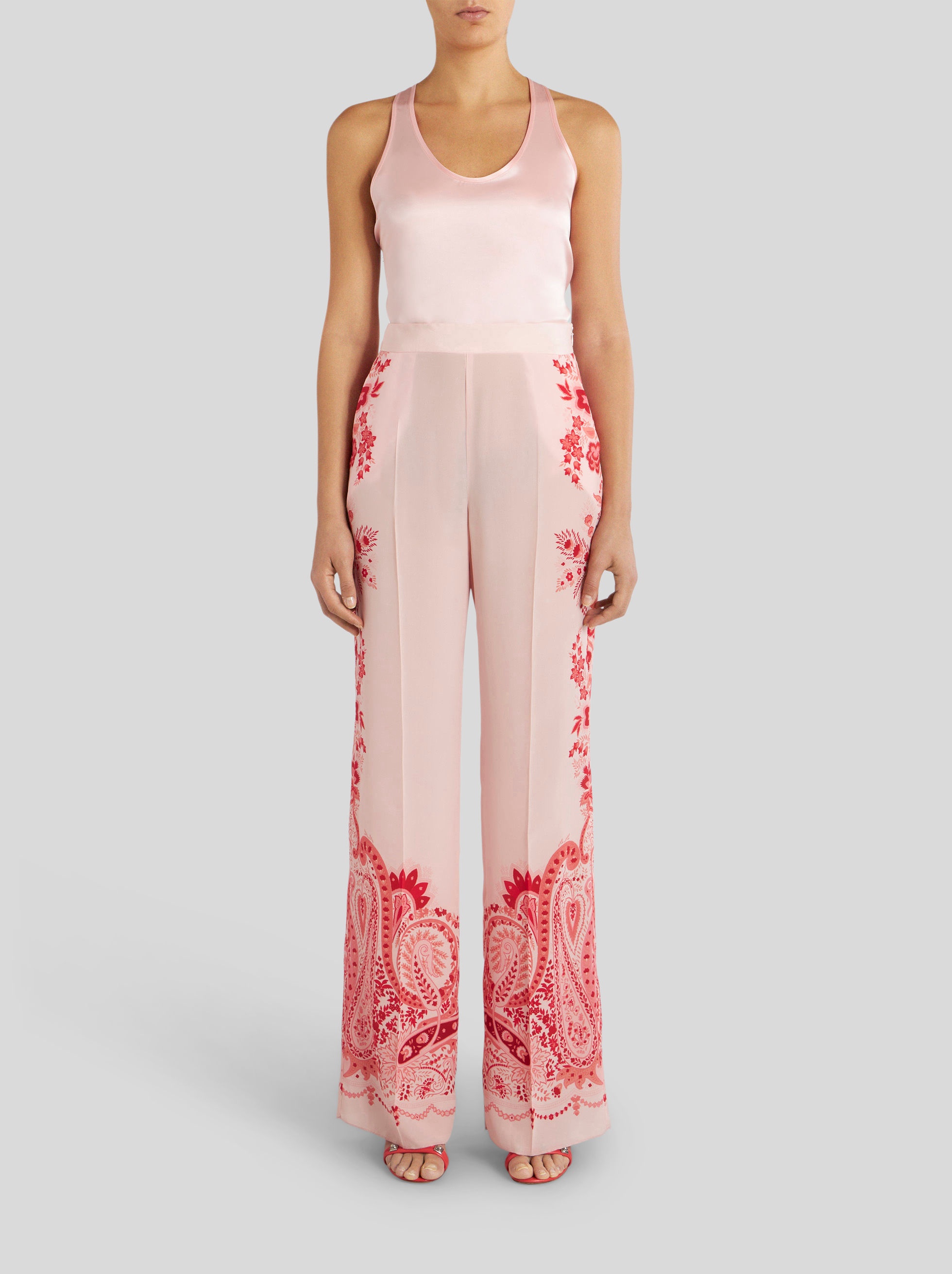 SILK TROUSERS WITH PLACED FLOWER PRINT - 3