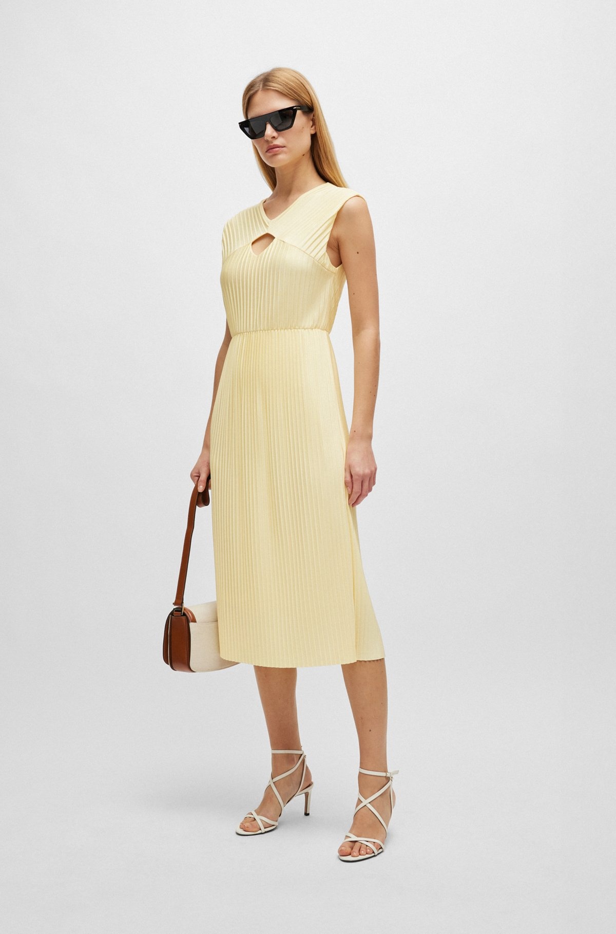 SLEEVELESS DRESS IN HIGH-SHINE PLISSÉ FABRIC - 3