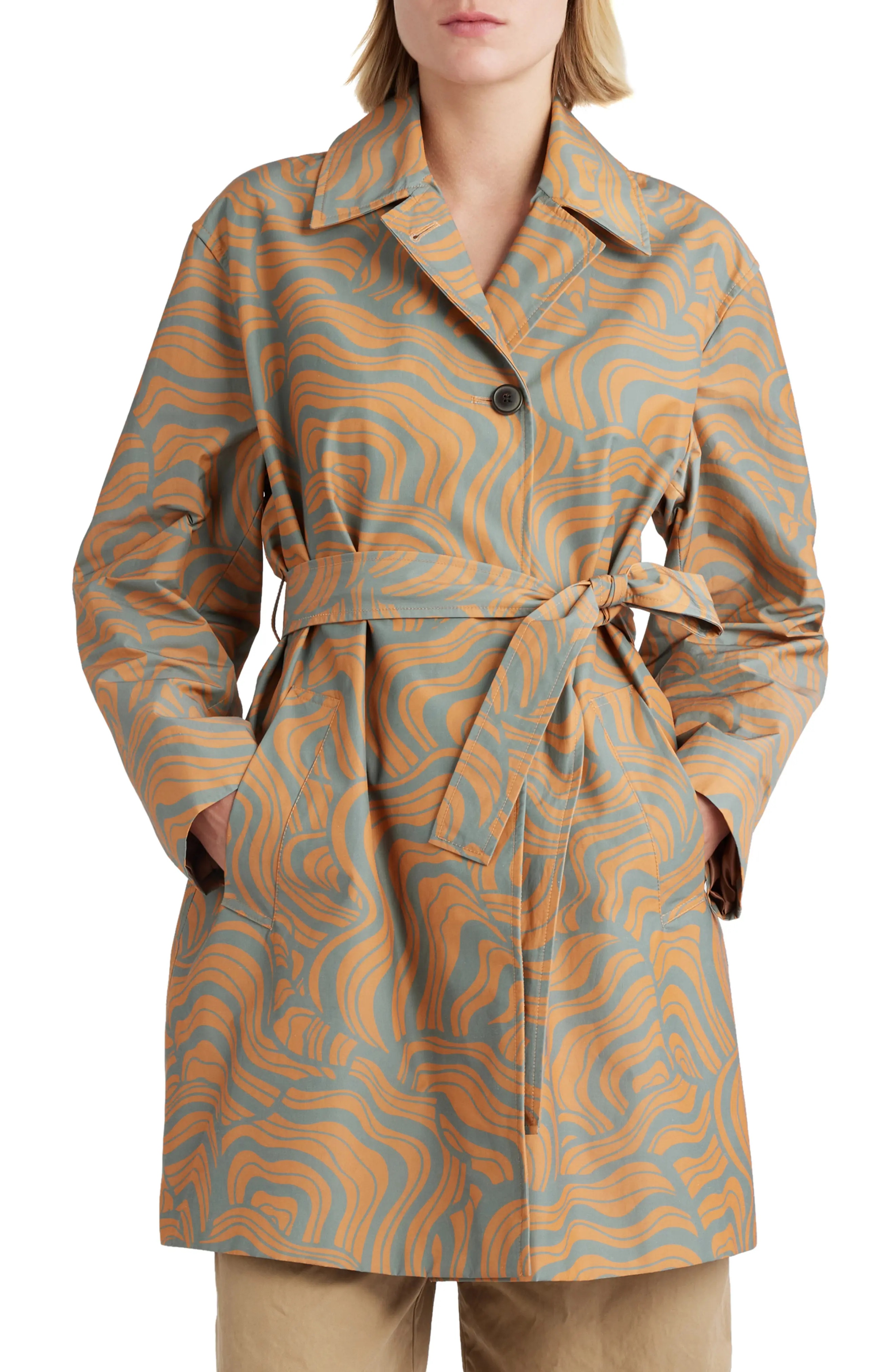 Ramblas Abstract Swirl Water Repellent Trench Coat - 1