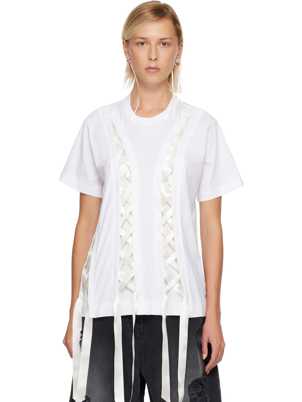 White Unraveling Ribbon T-shirt - 1