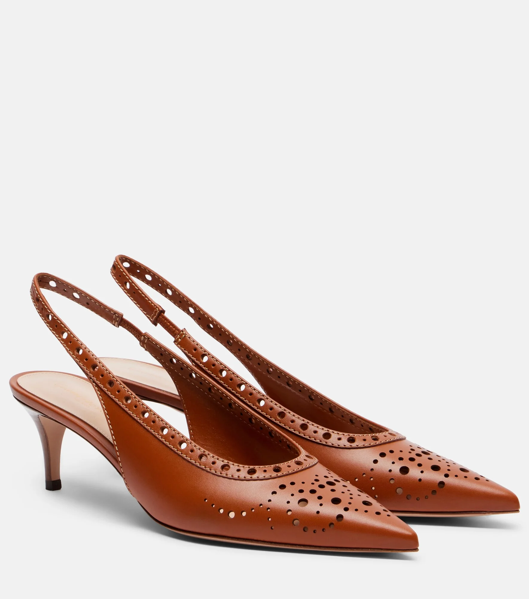 Perforated leather slingback pumps - 1