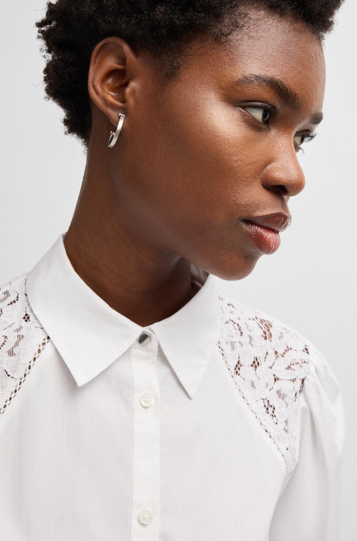 REGULAR-FIT BLOUSE WITH LACE SHOULDERS - 4
