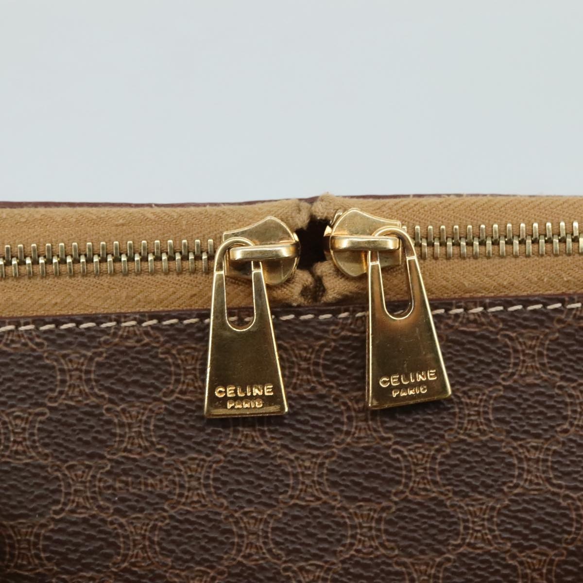 CELINE Macadam Canvas Hand Bag Pvc Leather Brown Gold - 9