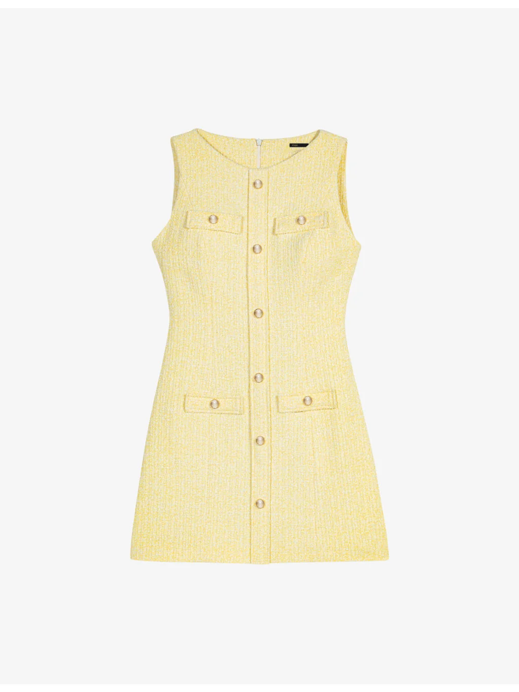 Sleeveless Button-Front Tweed Mini Dress - 1