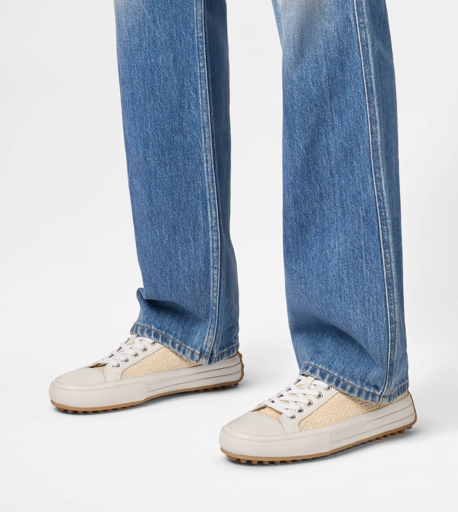 SNEAKERS IN FABRIC AND LEATHER - WHITE, BEIGE - 7