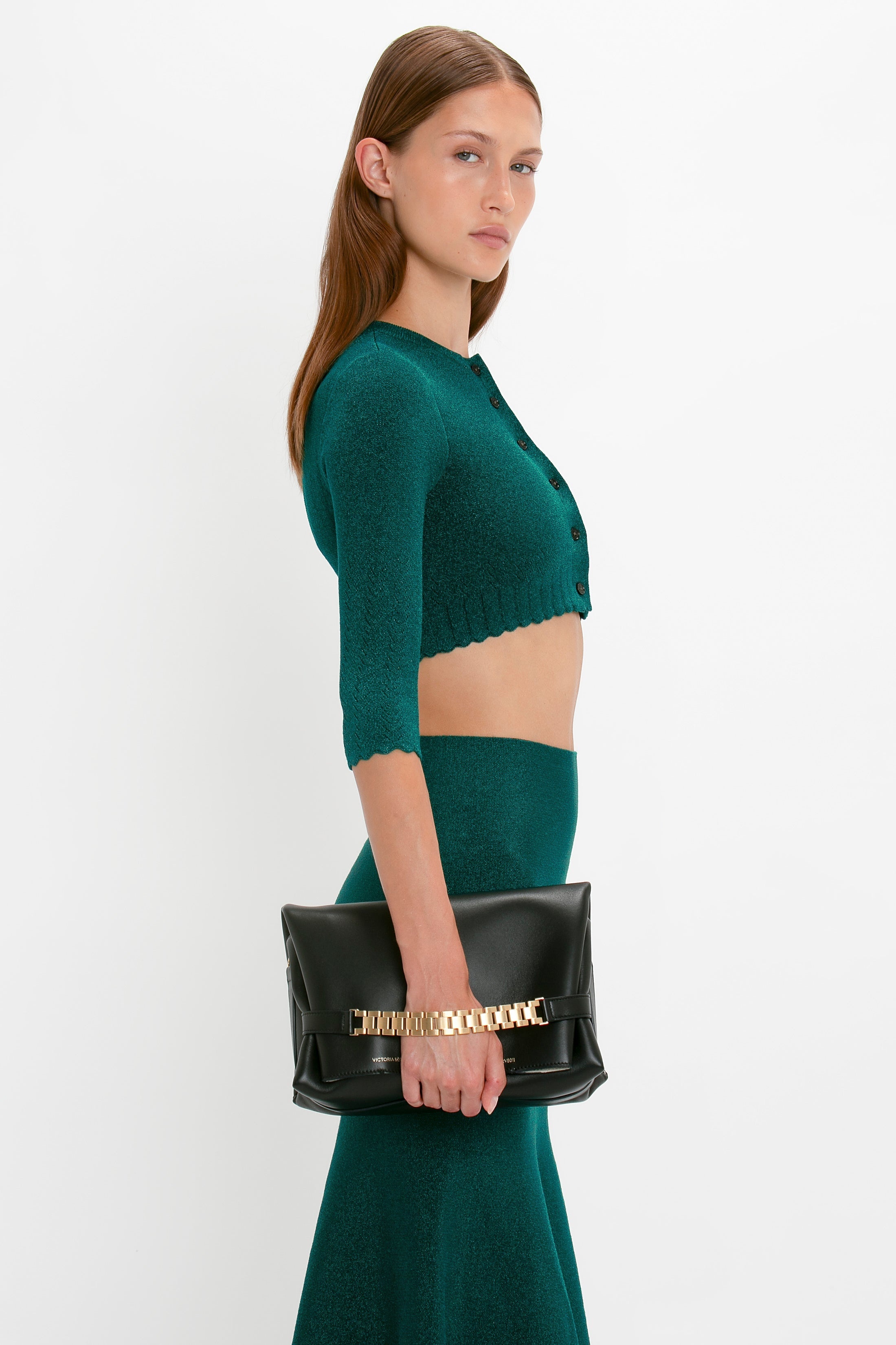 VB Body Cropped Cardi In Lurex Green - 7
