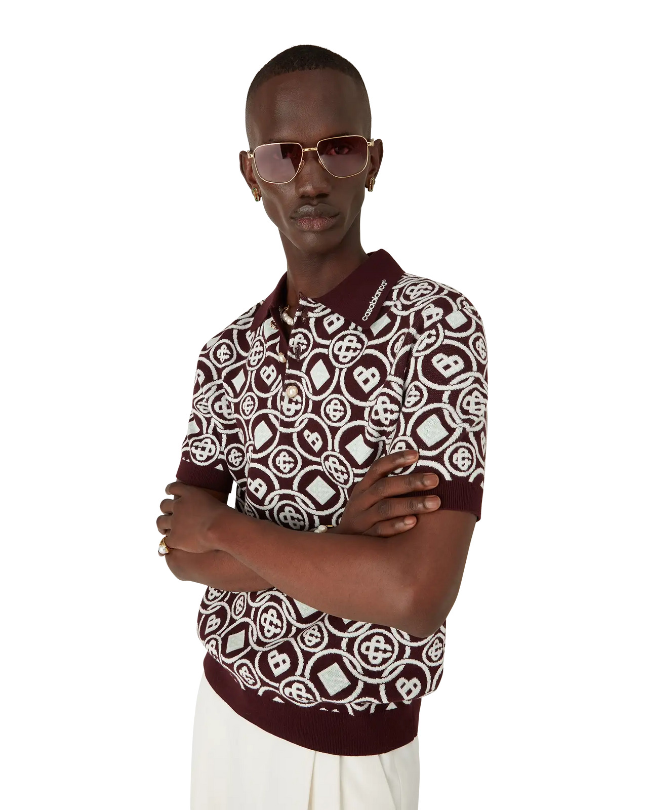 Monogram Cotton Knit Polo shirt | Casablanca Paris - 4