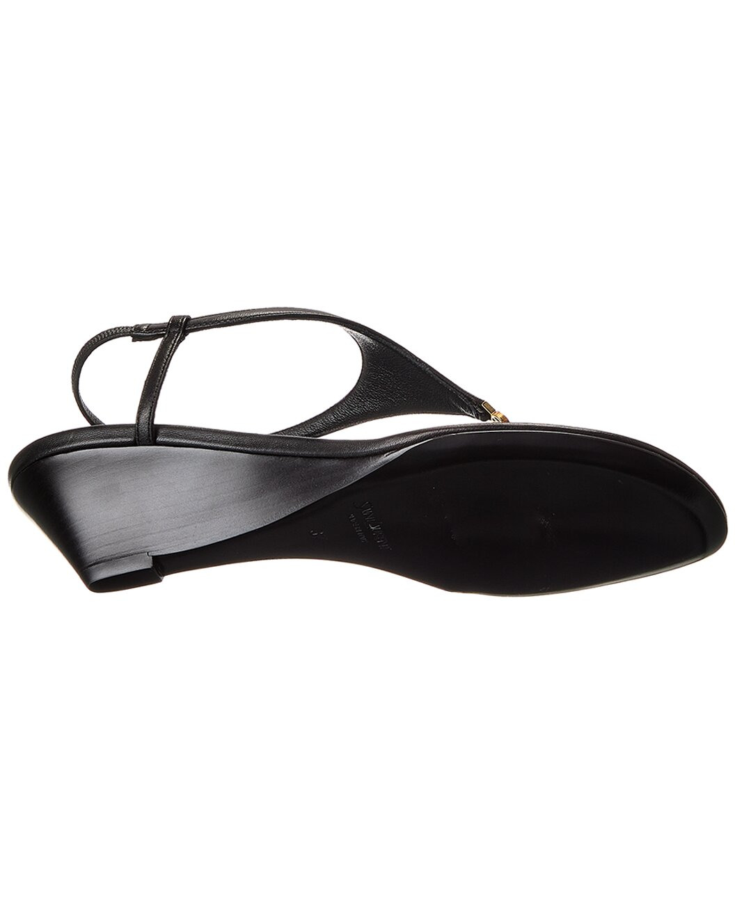 Saint Laurent Cassandre Wedge Leather Thong Sandal - 4