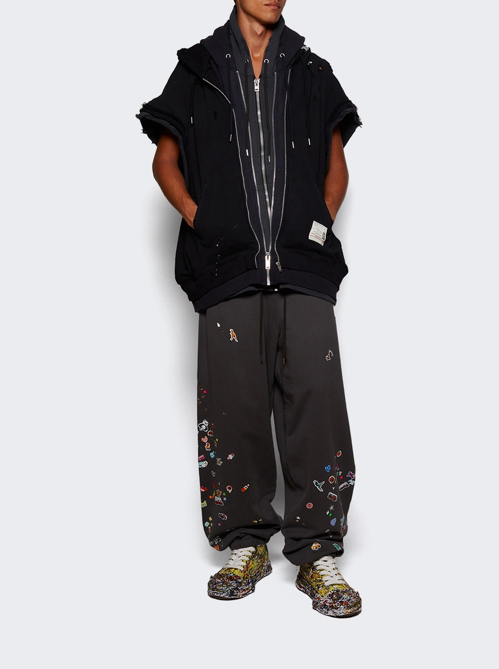 Triple Layered No Sleeve Parka Black - 5