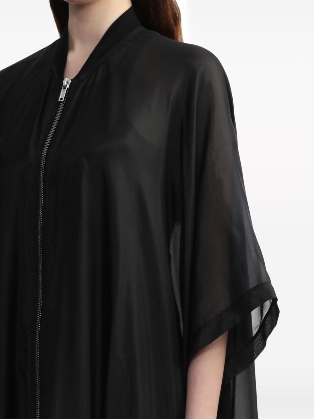 zip-front silk coat - 5