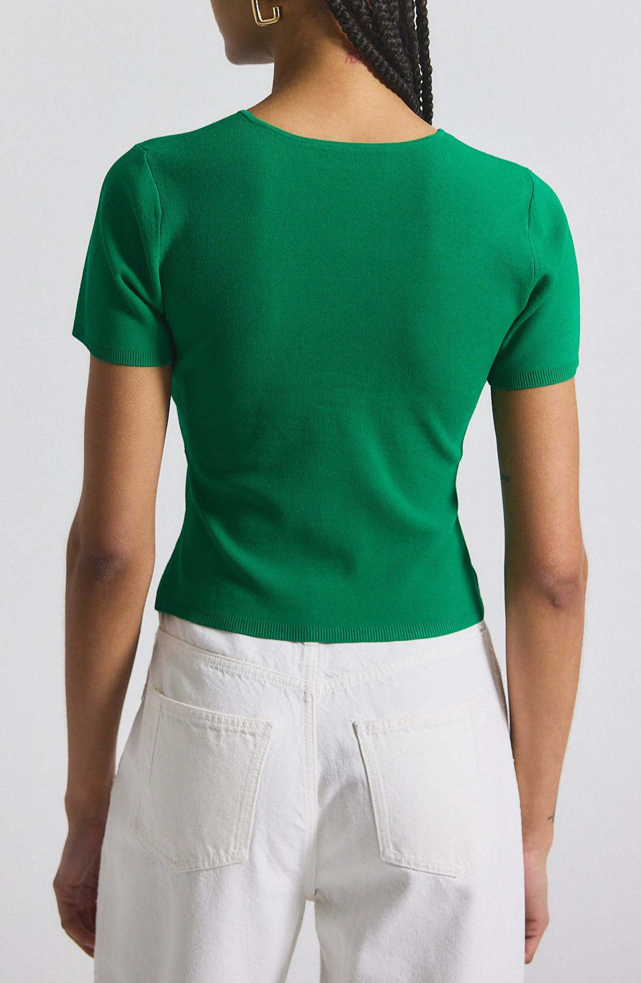 Derek Lam 10 Crosby Belle Twist Detail Short Sleeve Sweater in Kelly Green at Nordstrom - 2