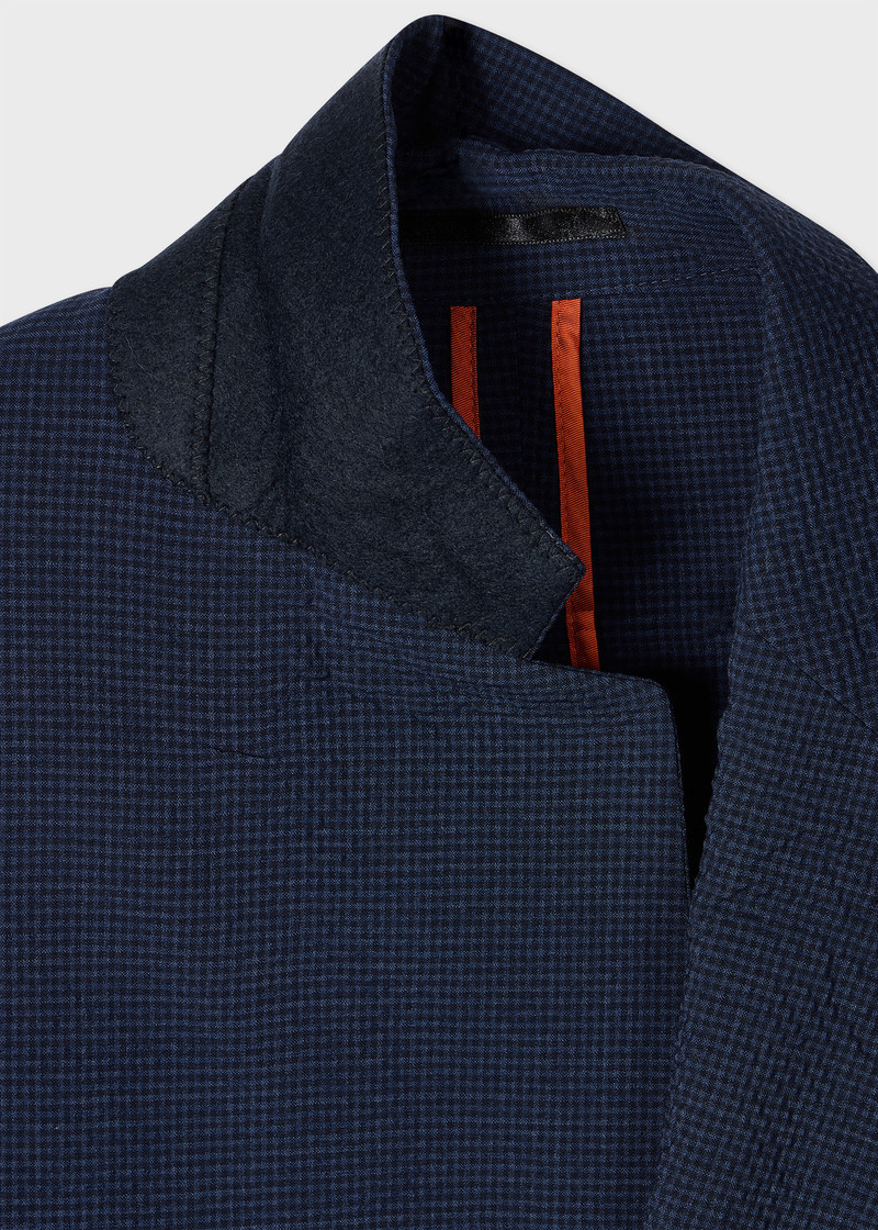 Paul Smith Navy Stretch-Wool Seersucker Check Blazer outlook