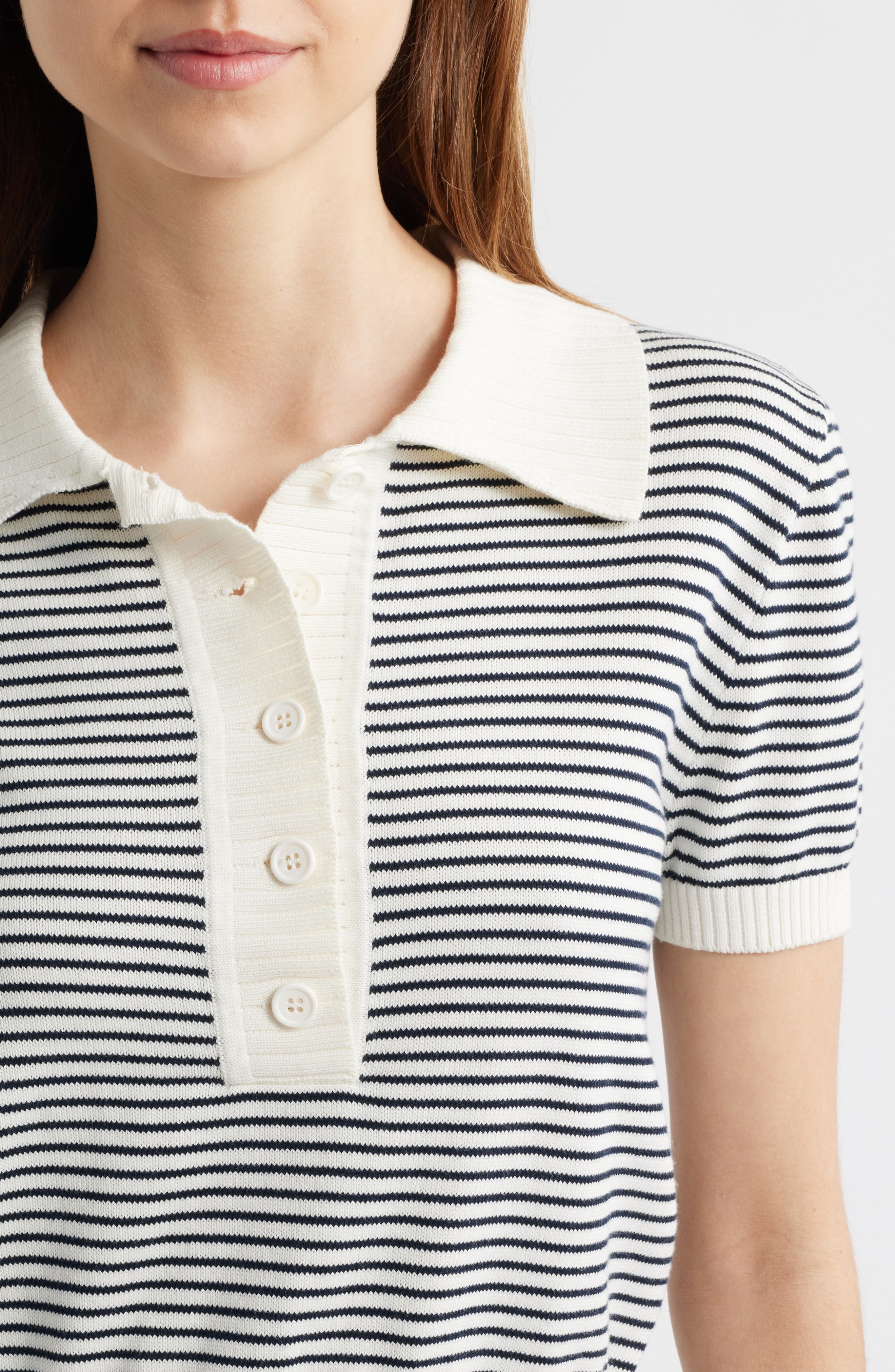 FRAME The Graduate Stripe Polo Sweater in Navy Multi at Nordstrom - 4
