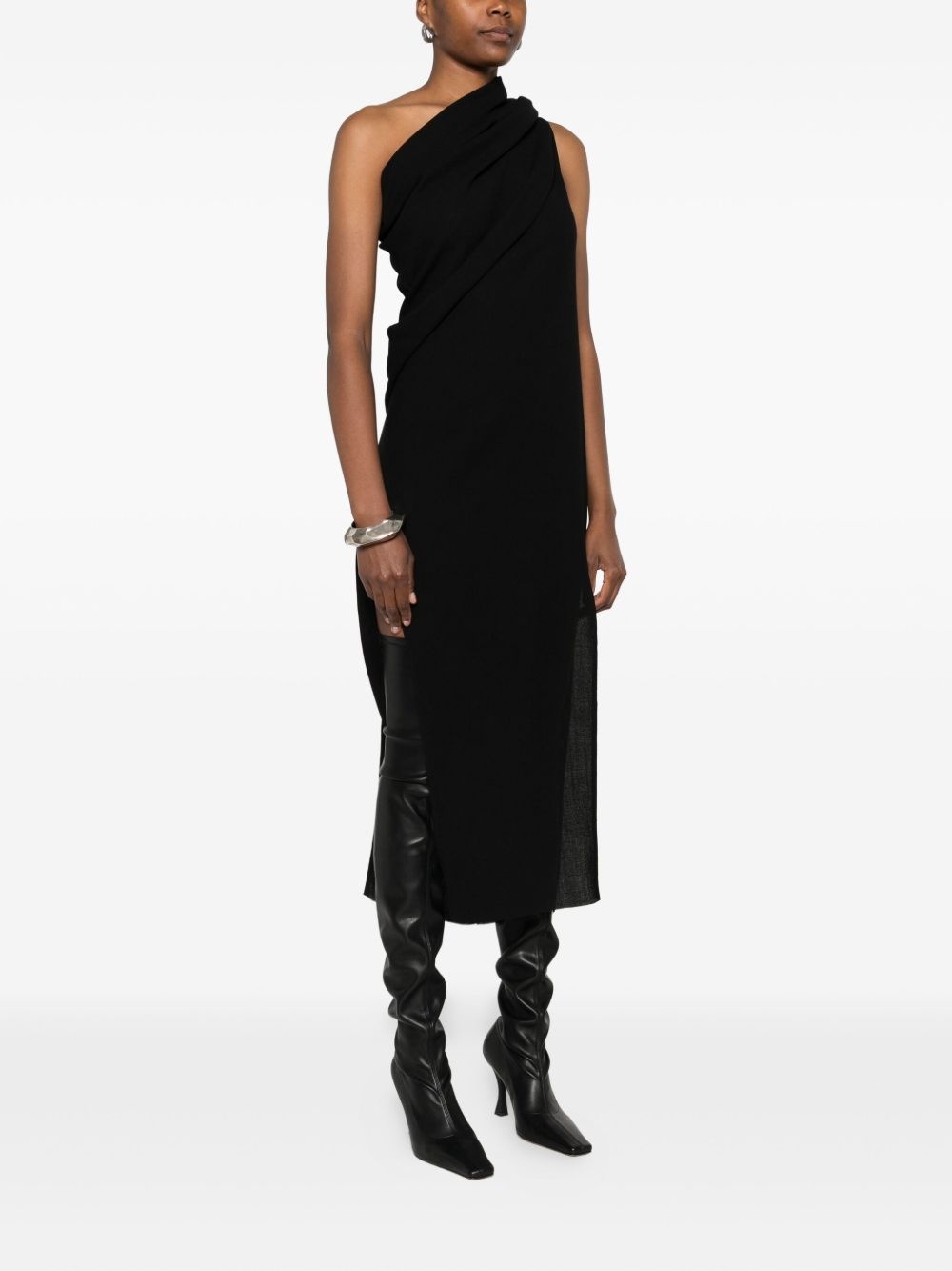 draped one-shoulder midi dress - 3