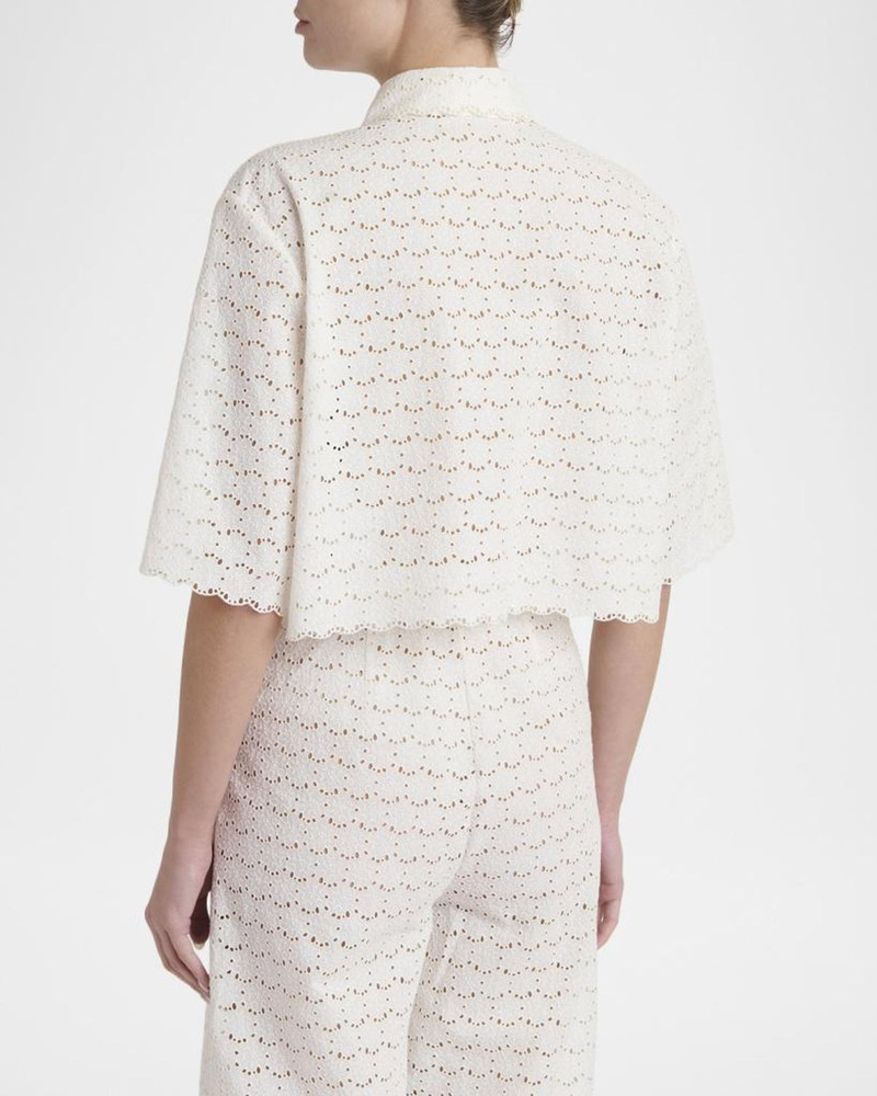 Short-Sleeve Eyelet Cotton Crop Button-Down Shirt 3