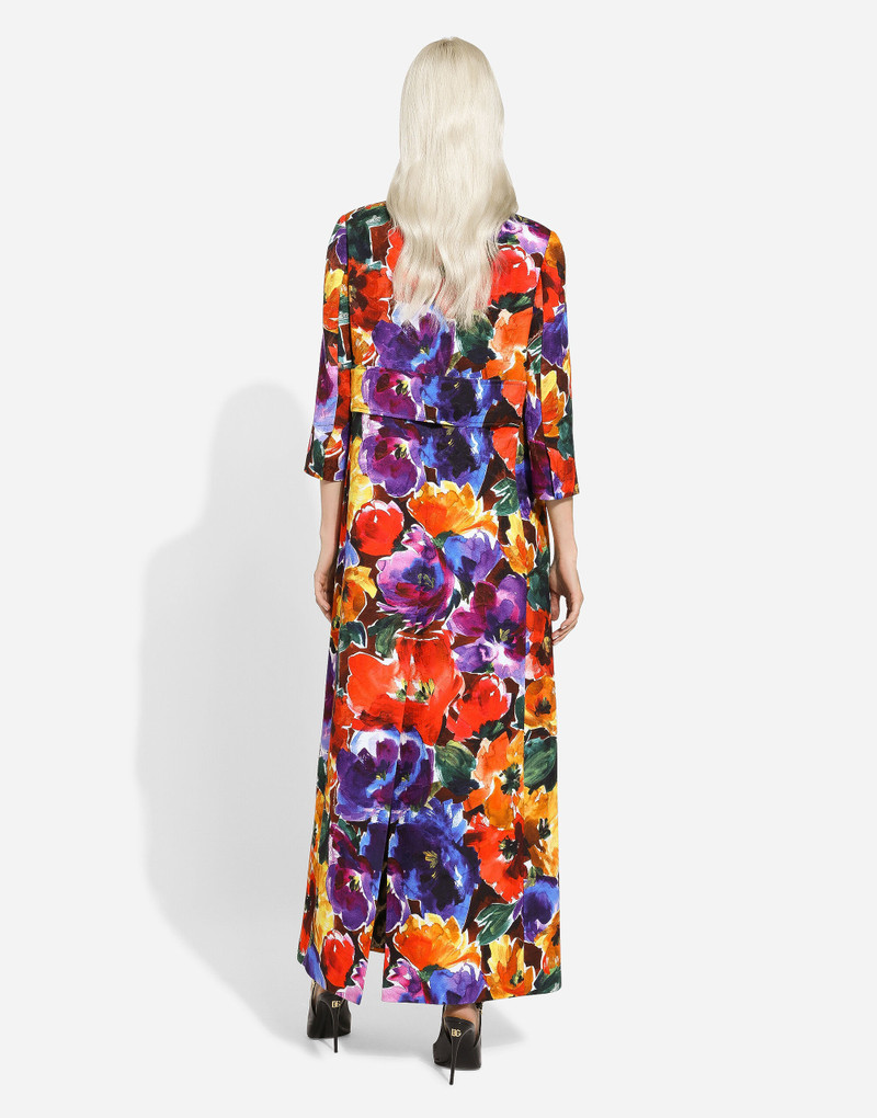 Long brocade coat with abstract flower print 3