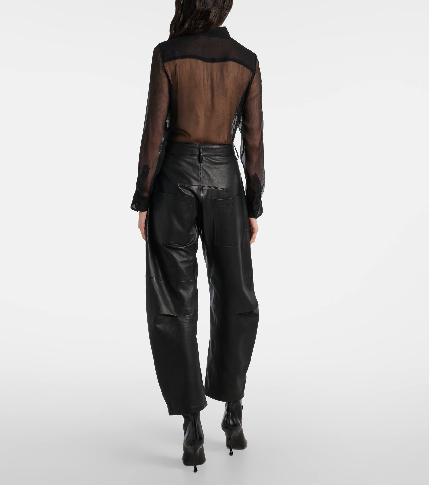 Shon leather barrel-leg pants - 3