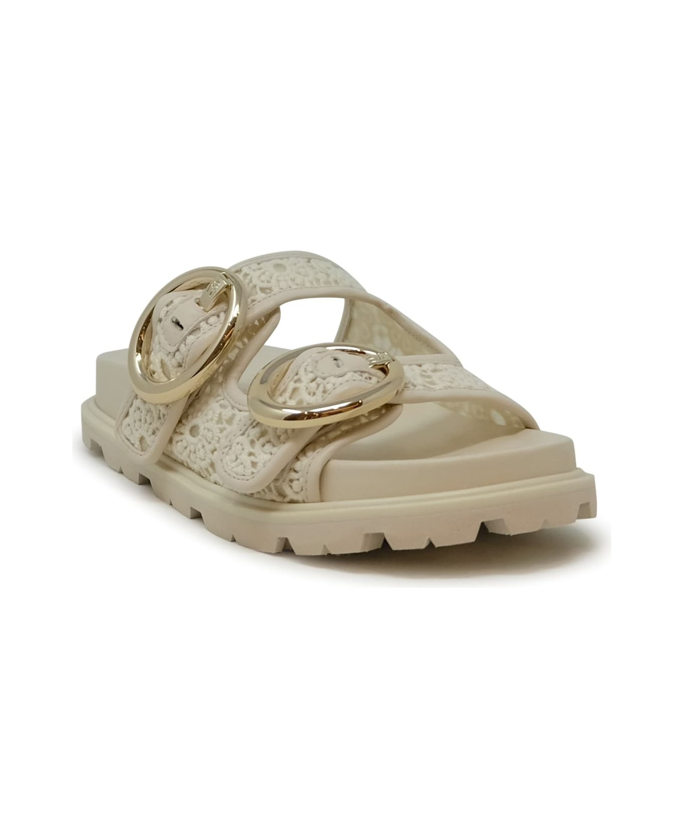 Stuart Weitzman Sk758 Ivory Lace Benni Sport Slide Sandals - 2