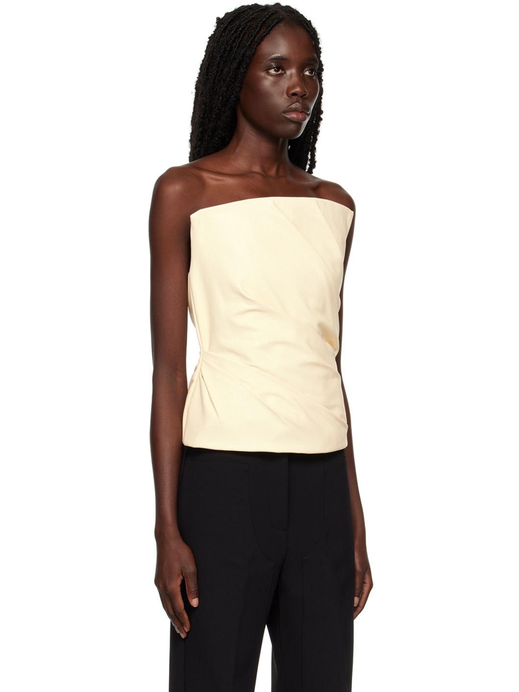 Beige Structured Faux-Leather Camisole - 2