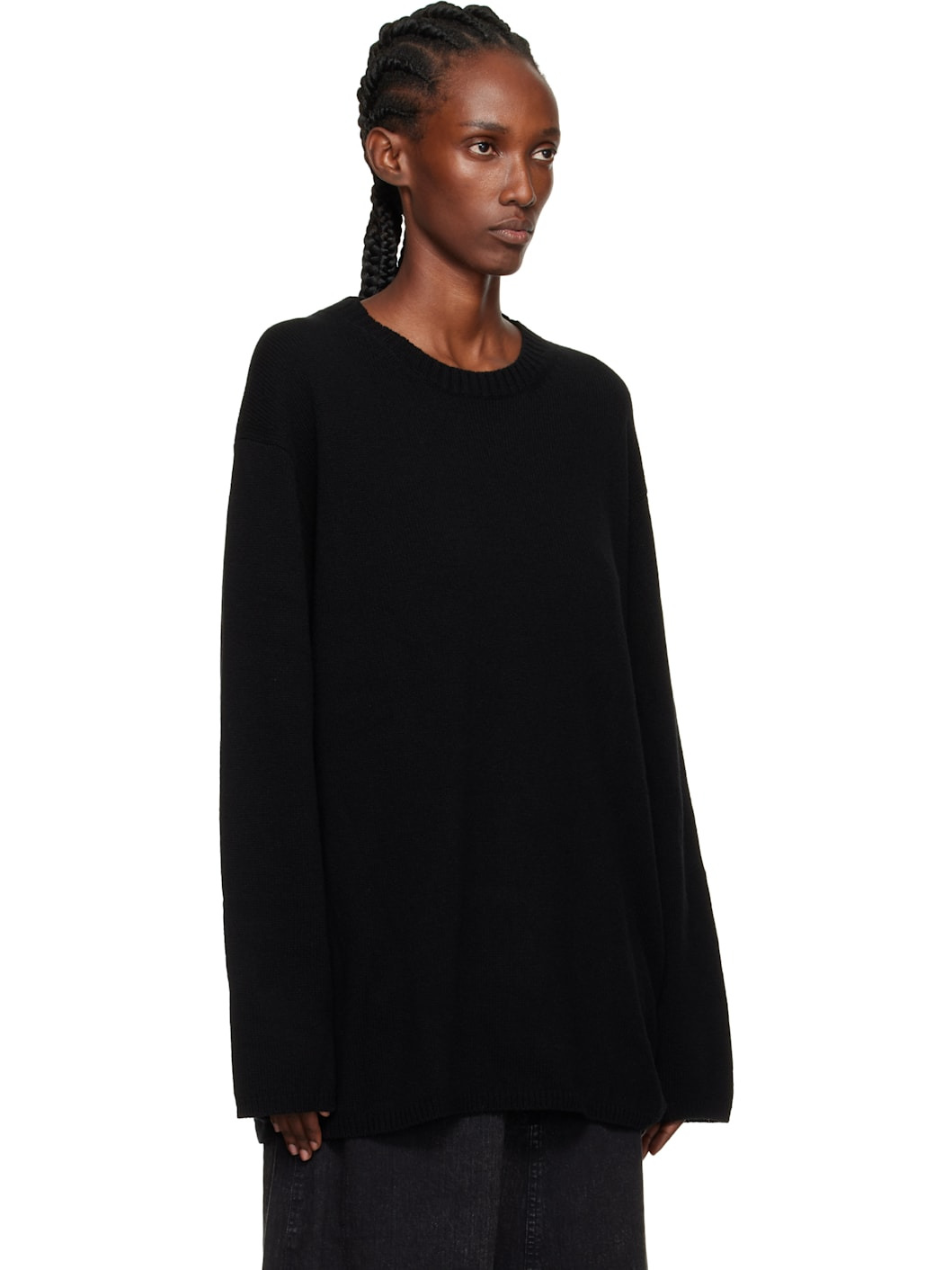Black String Round Neck Sweater - 2