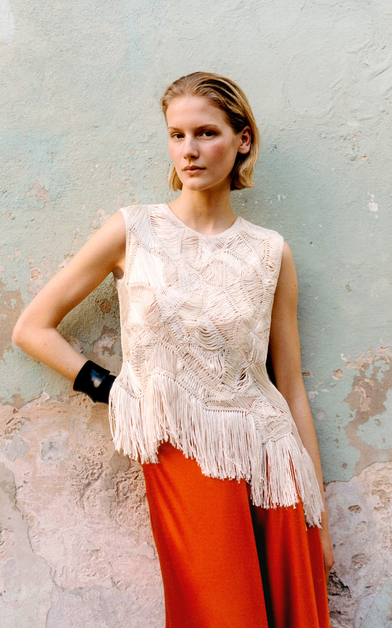 HEIRLOME Maureen Fringed Silk Top ivory outlook