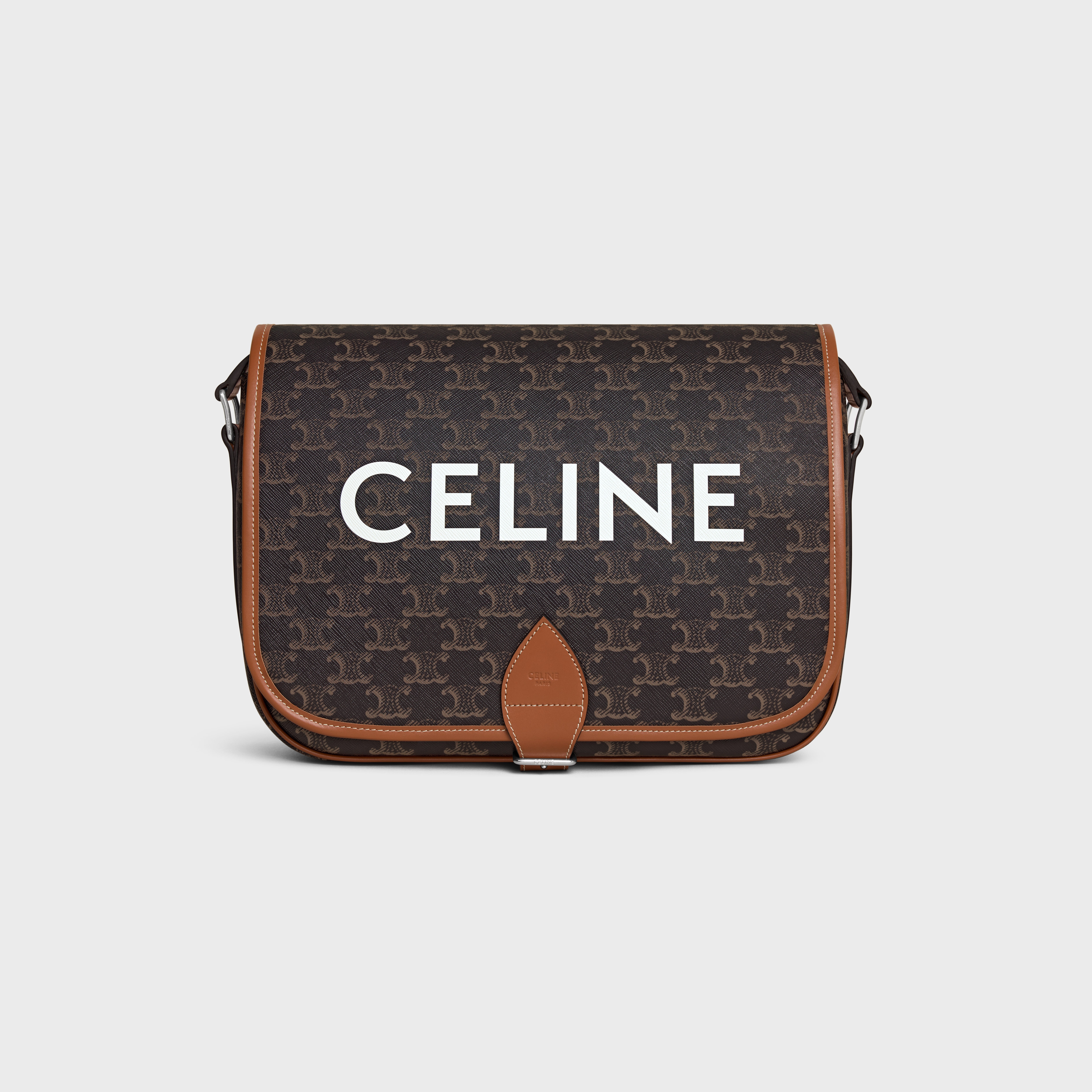 【CELINE】最新作★ TRIOMPHE CANVAS ロゴ PRINTメッセンジャー CELINE HOMME Triomphe Leather-Trimmed Logo-Print Coated