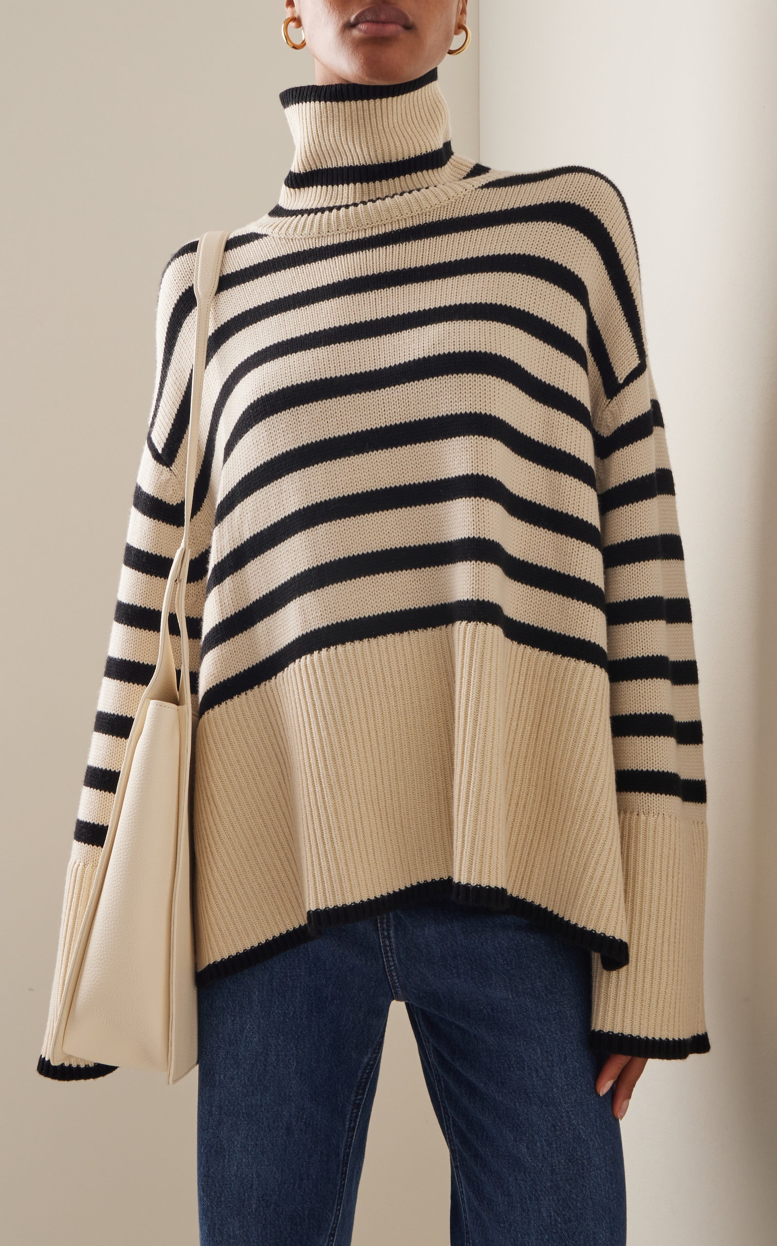 Signature Stripe Wool-Cotton Turtleneck Sweater neutral - 2