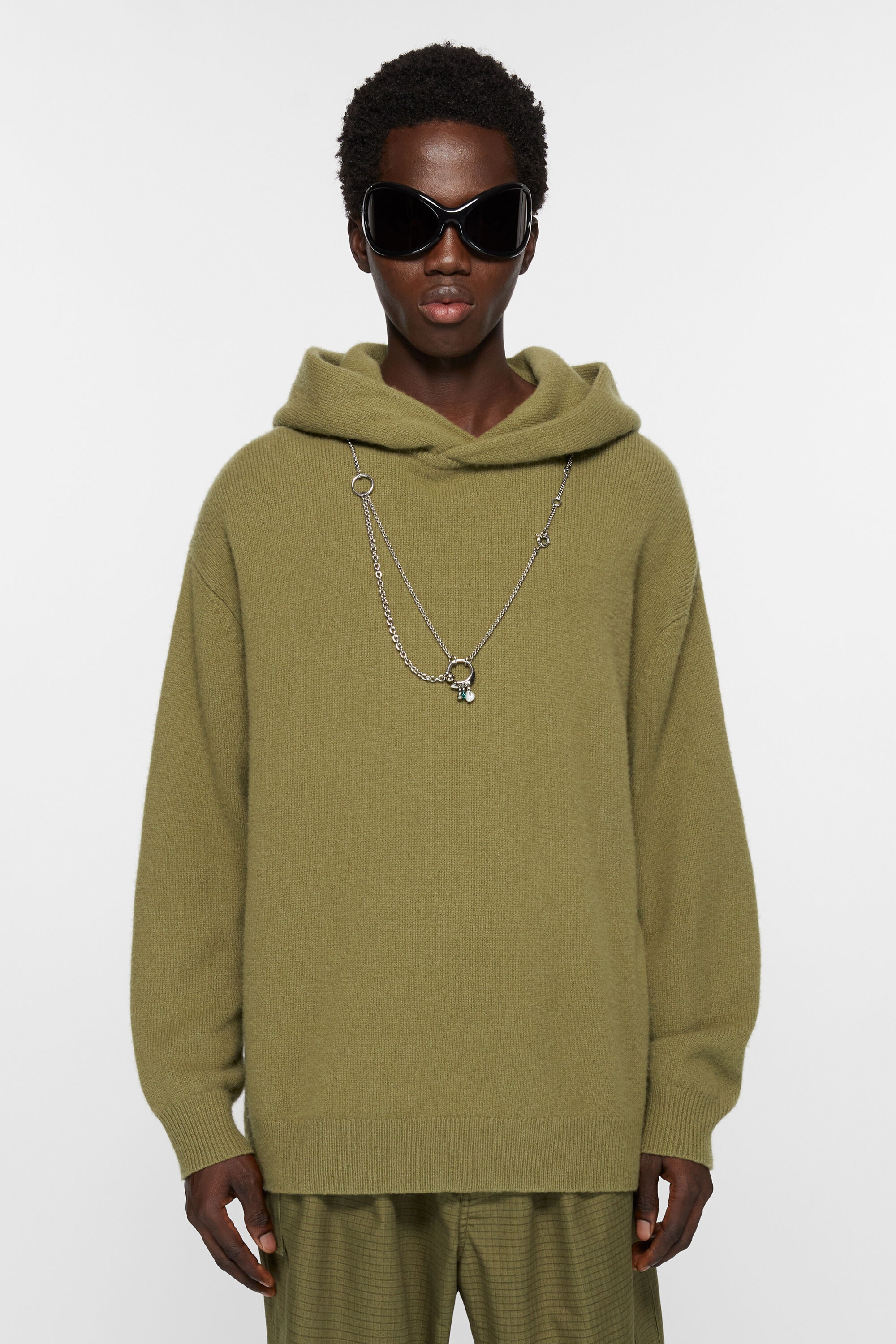 Hooded cashmere blend jumper - Olive green - 2