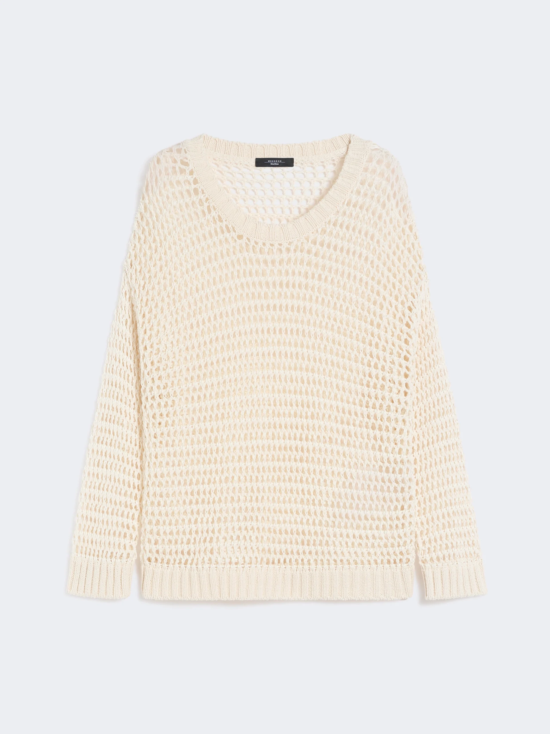 Linen and cotton yarn mesh jumper - ECRU - 1
