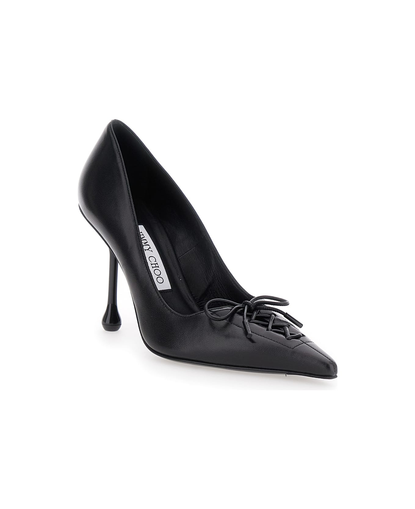 'scarlett' Black Pumps With High Stiletto Heel And Front Laces In Leather Woman - 2
