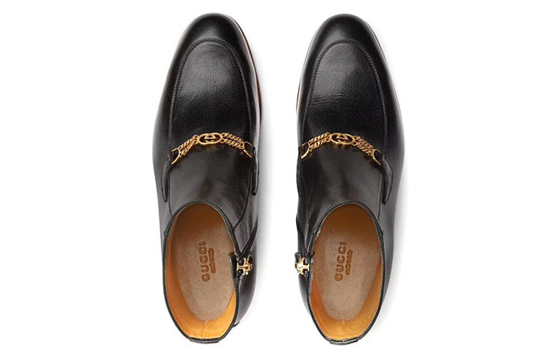 GUCCI (WMNS) Gucci Leather Boots with Interlocking G chains 'Black' 648697-D3V00-1000 outlook