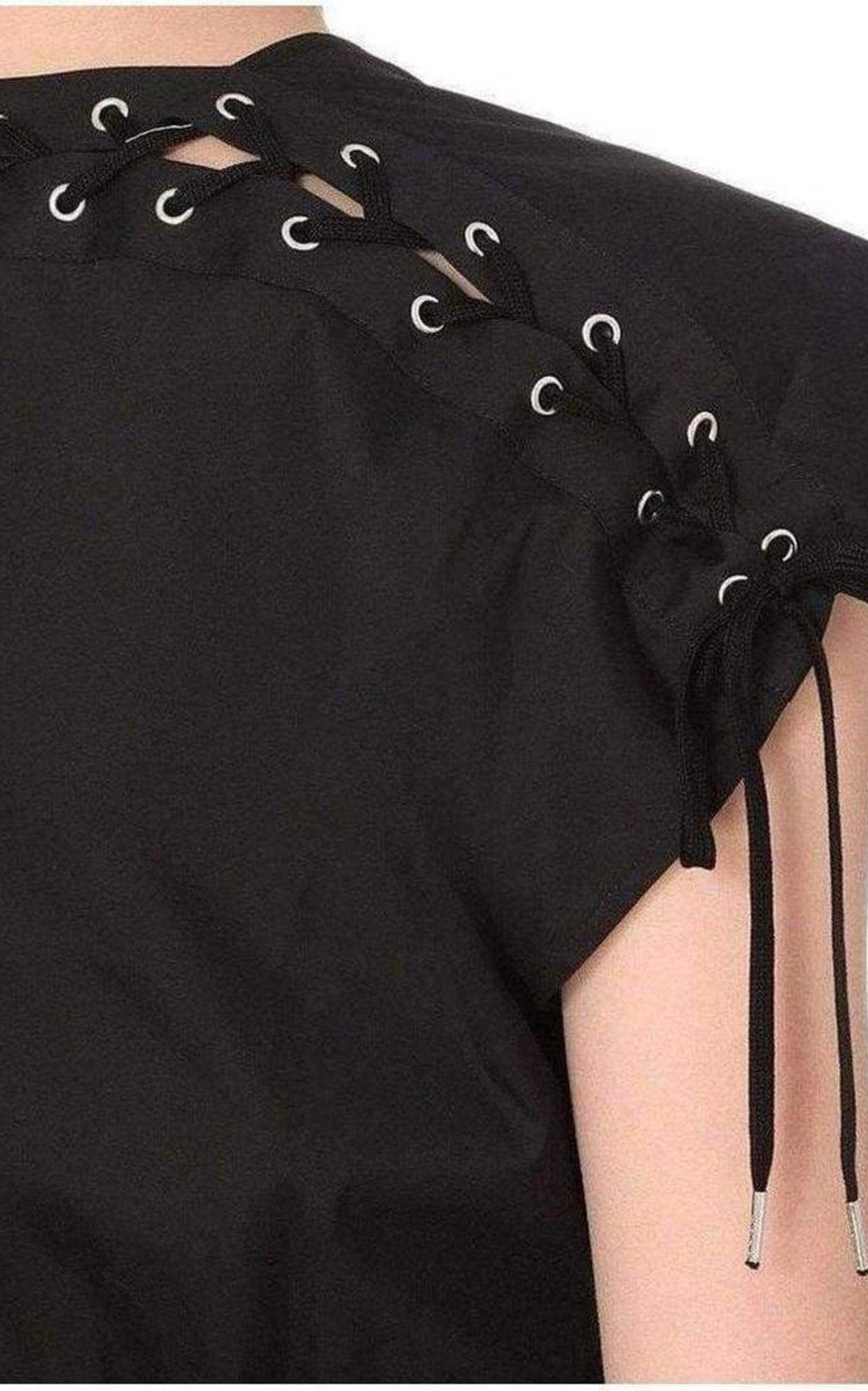 Lace Up Panel Black Cotton Dress - 8