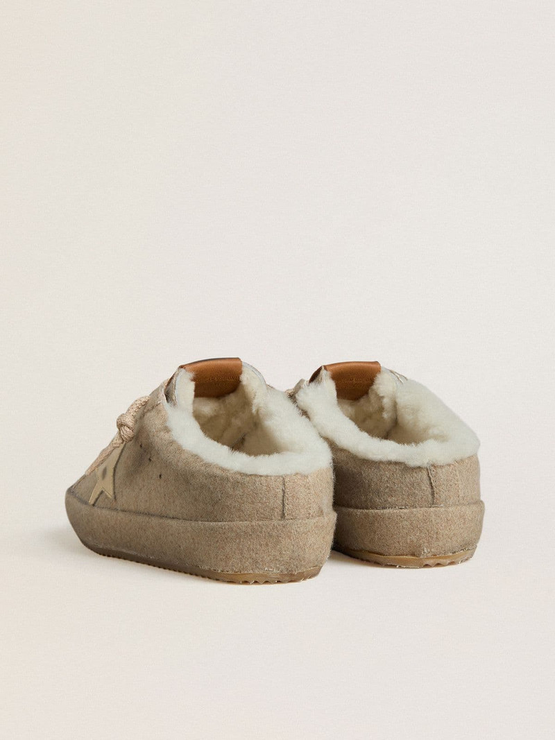 Women's Super-Star Sabots in wool with shearling lining and gold metallic star 4