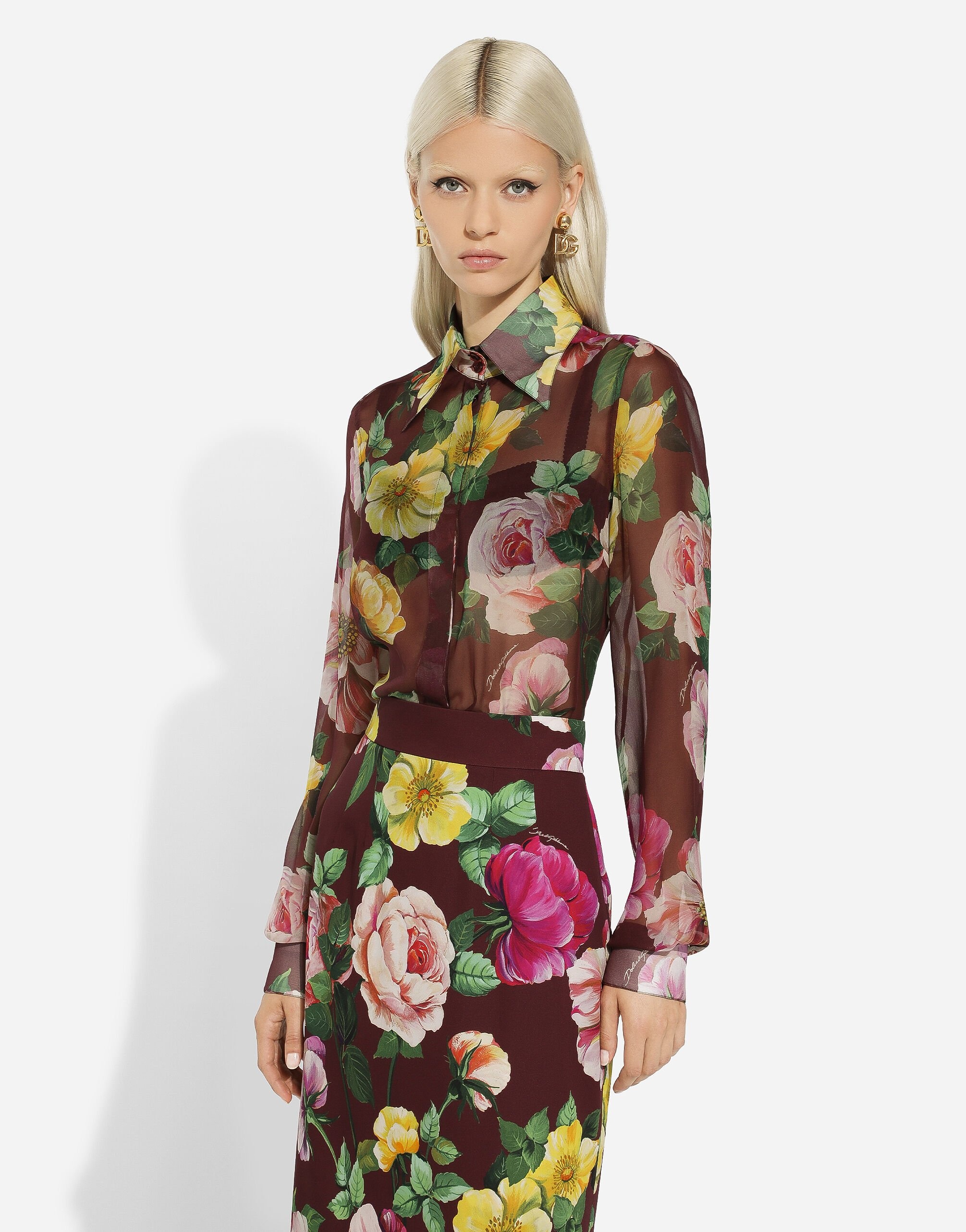 Camellia-print chiffon shirt - 4