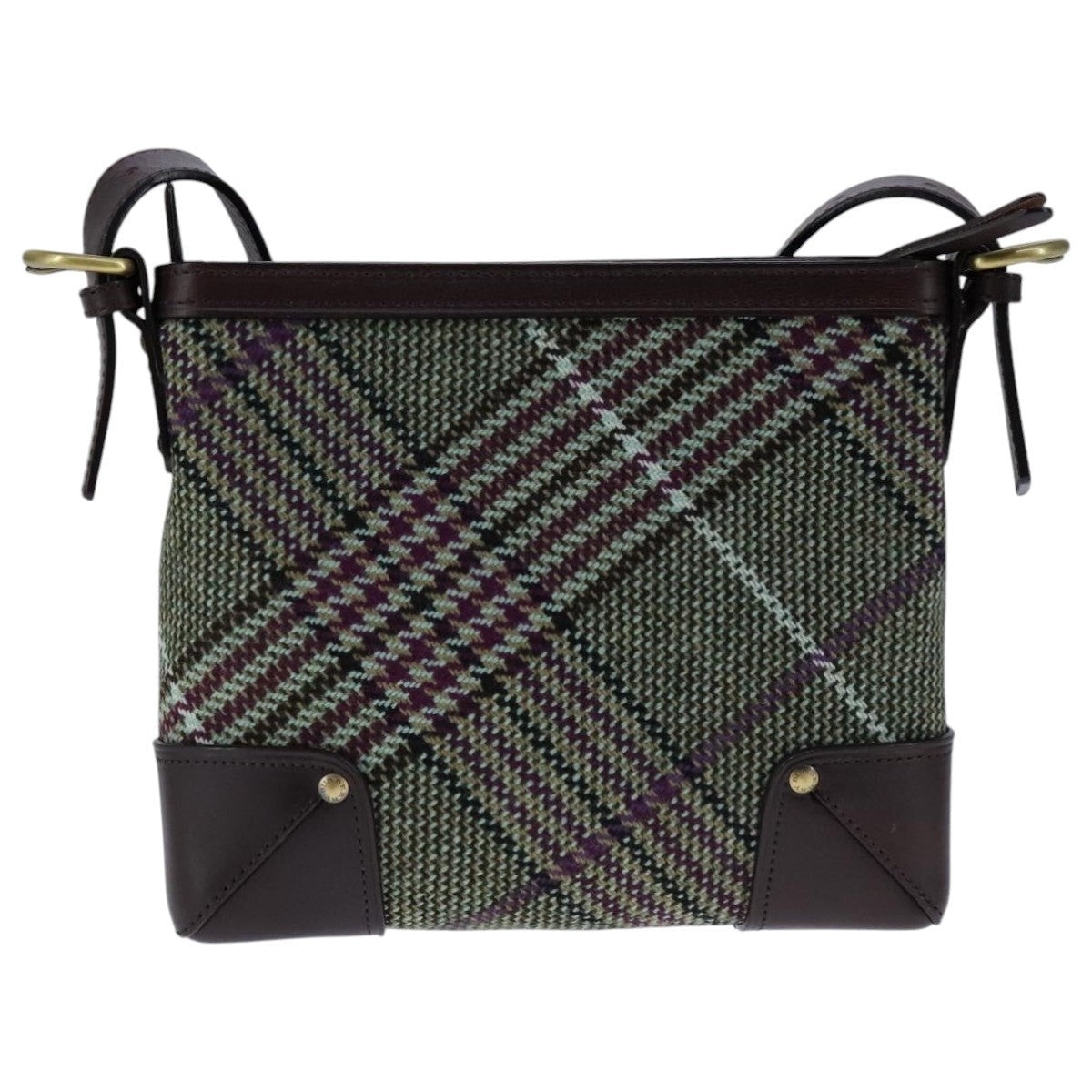 Burberry Nova Check Shoulder Bag Wool Green Brown Gold - 2