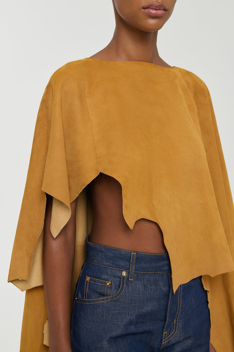 Calian Raw Cut Cape In Cashew Suede 8