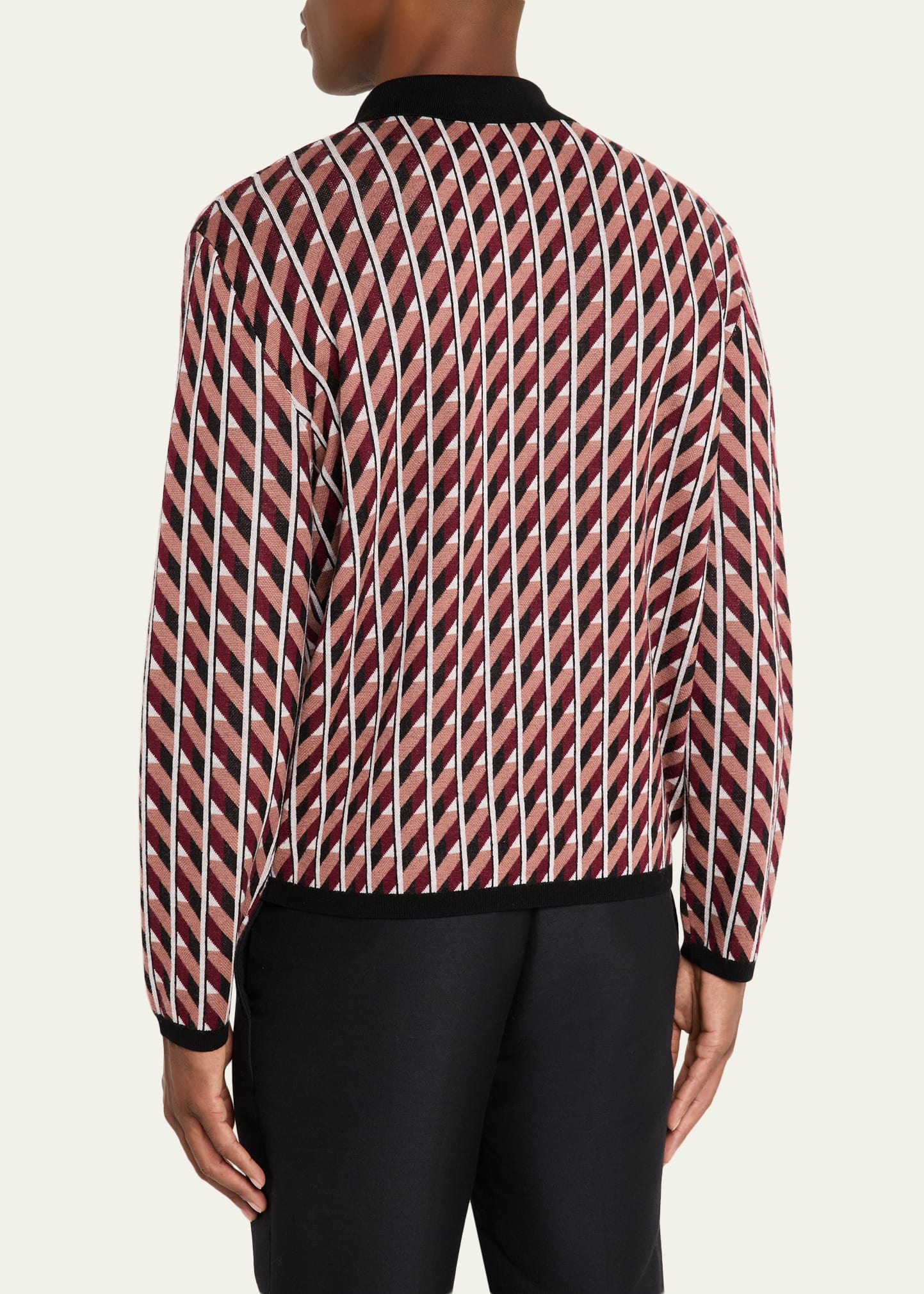 Men's Merino Wool Geometric Jacquard Polo Sweater - 3