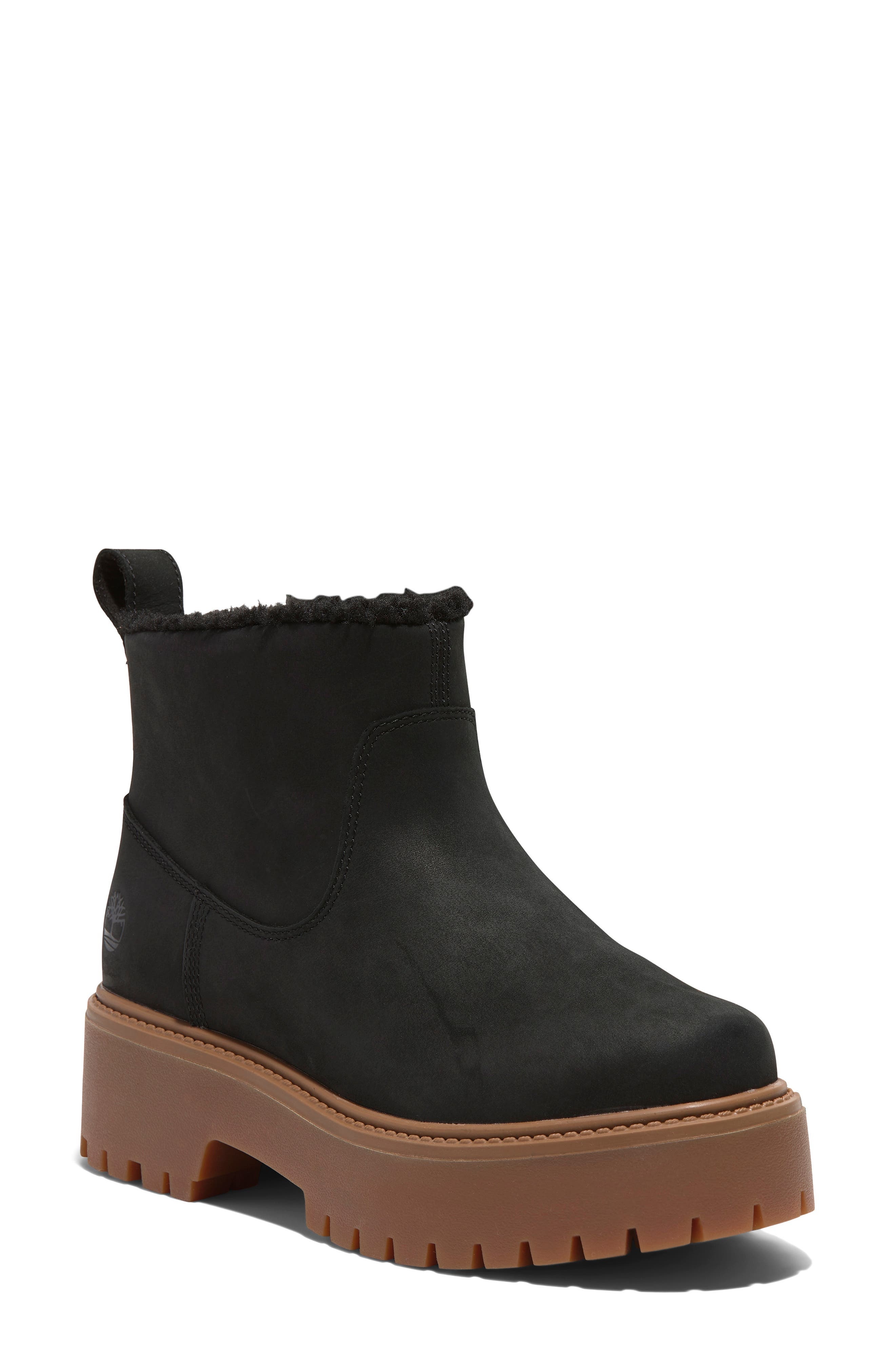 Timberland Stone Street Faux Fur Lined Bootie in Black Nubuck at Nordstrom - 1