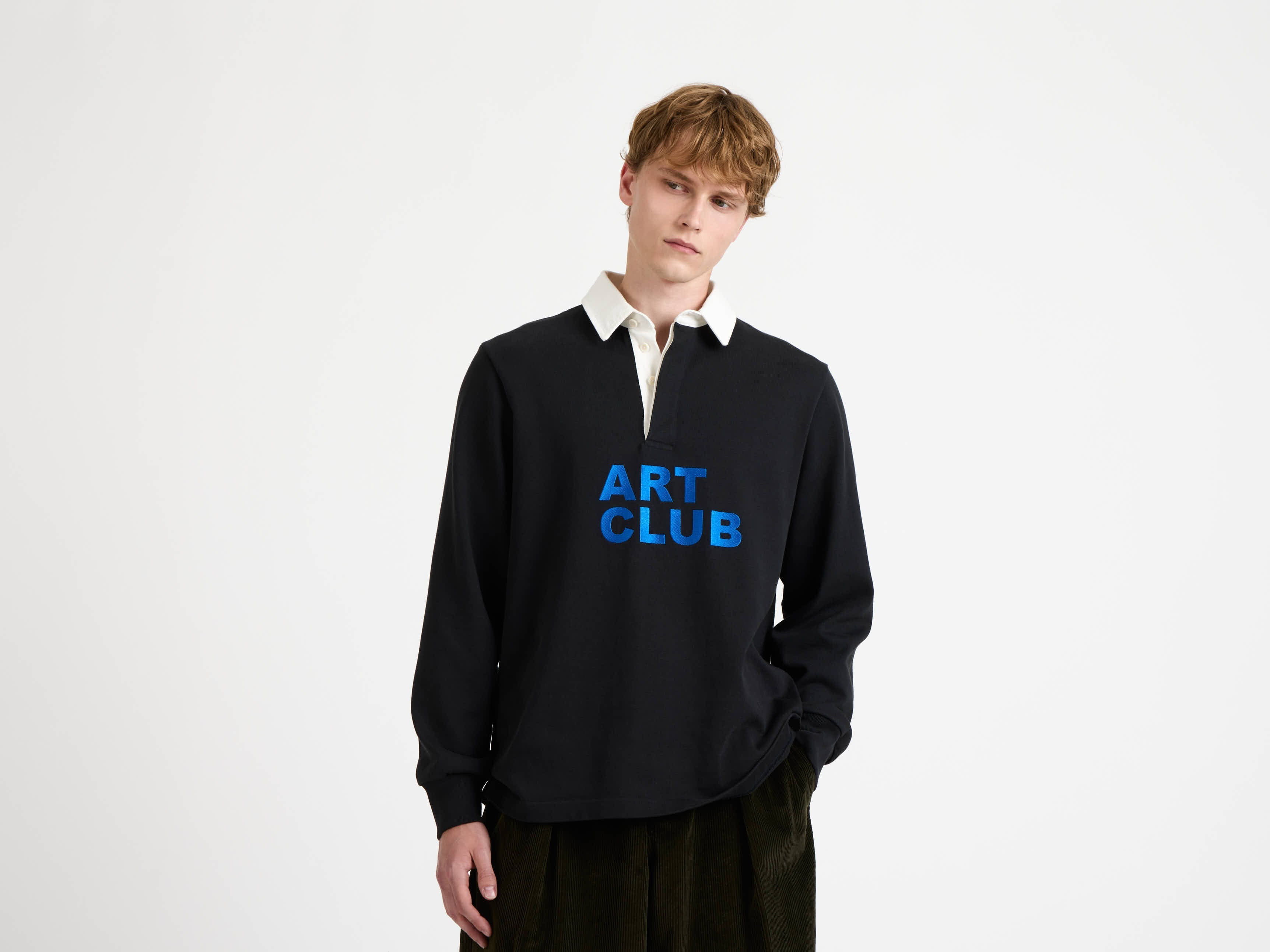 'ART CLUB' RUGBY POLO TOP IN WASHED BLACK - 4