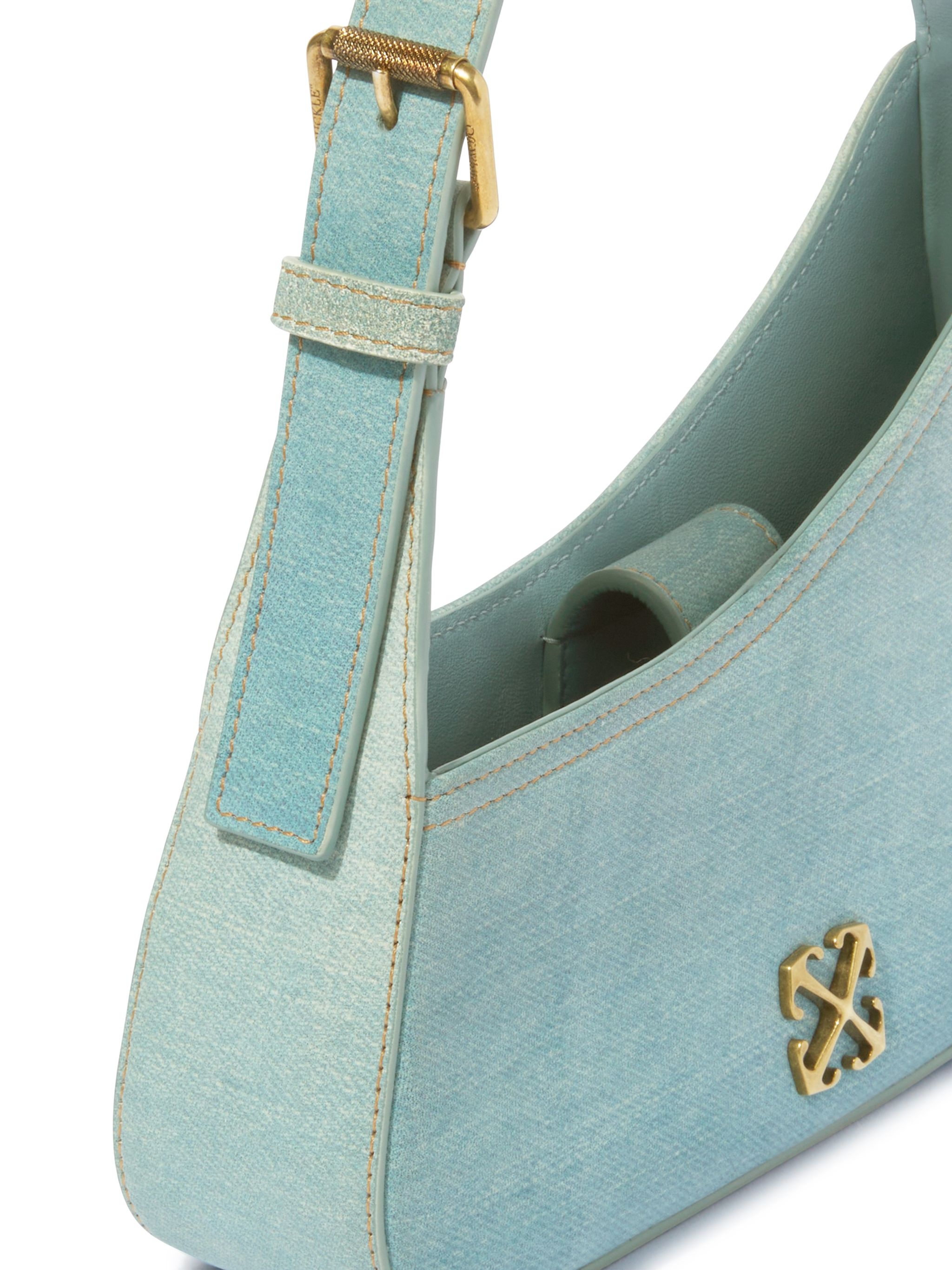 Light Blue Denim Leather Jitney Shoulder Bag - 6