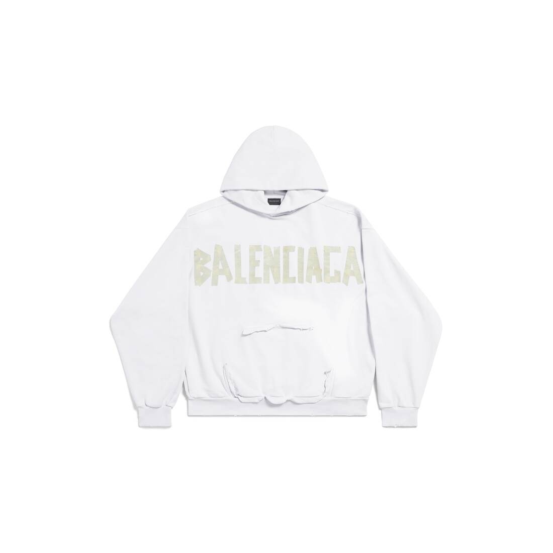 Tape Type Ripped Pocket Hoodie Large Fit in White - 1