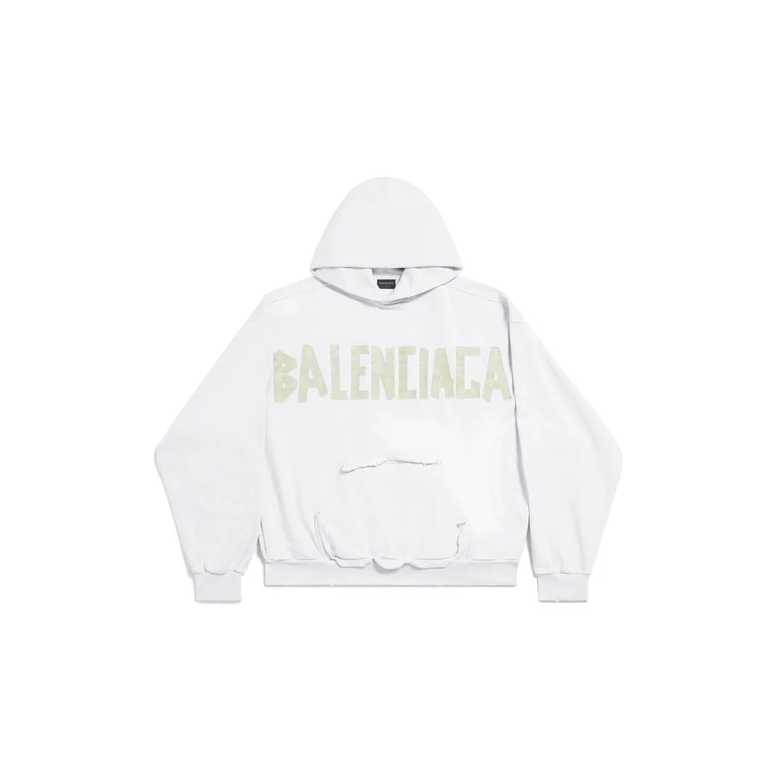 Tape Type Ripped Pocket Hoodie Large Fit in White - 1