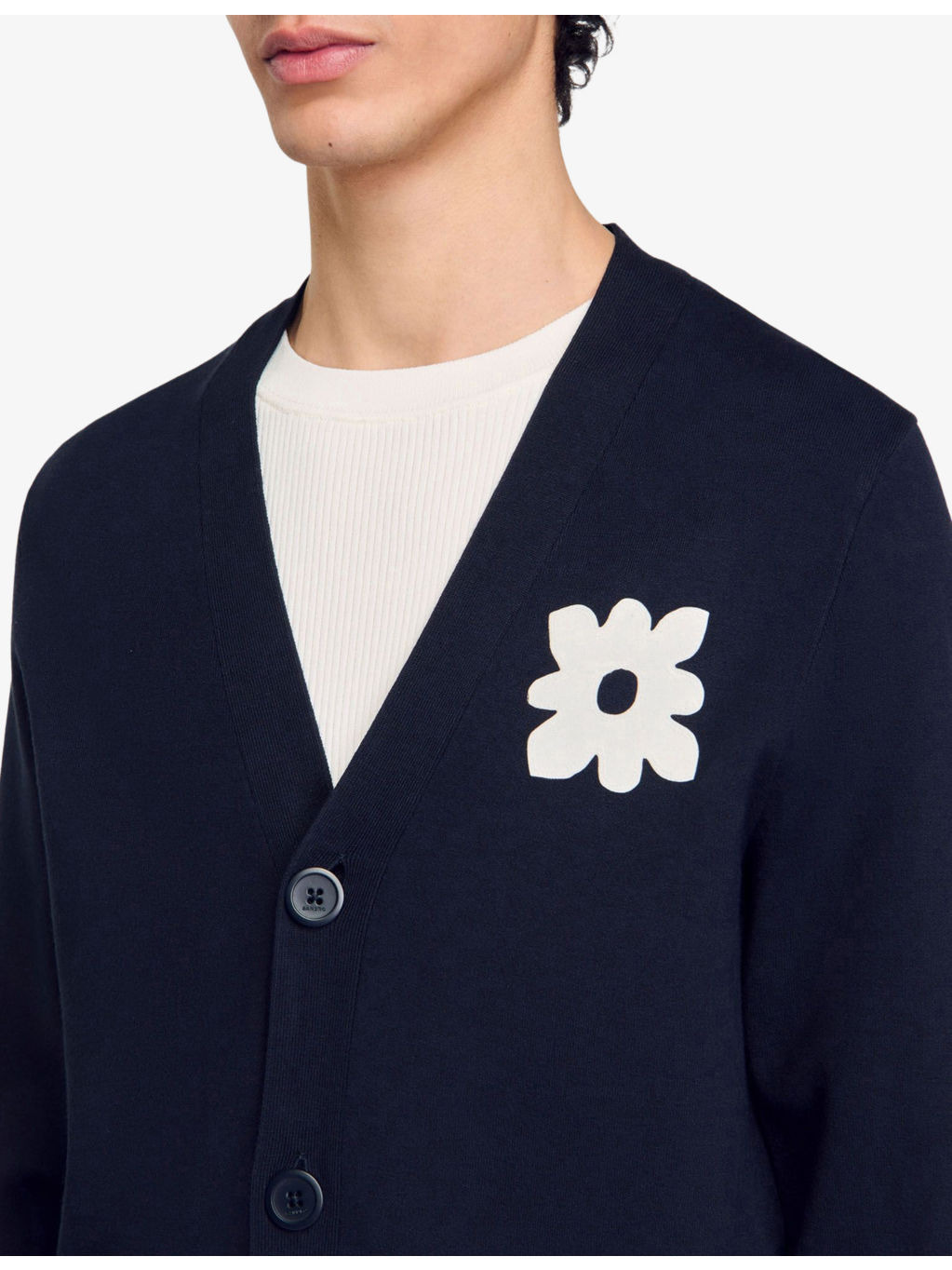 Flower-Patch V-Neck Knitted Cardigan - 5