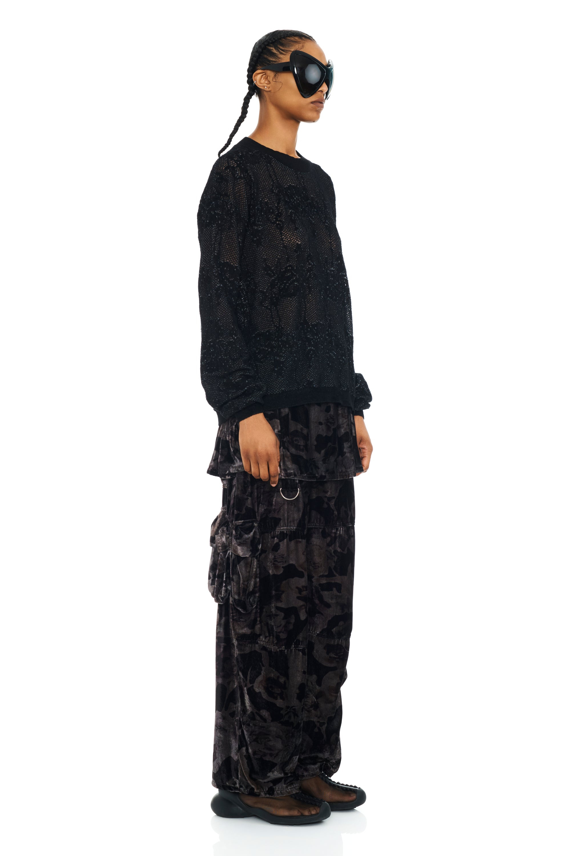 BLACK KNIT LACE WOOLLY SWEATER - 3