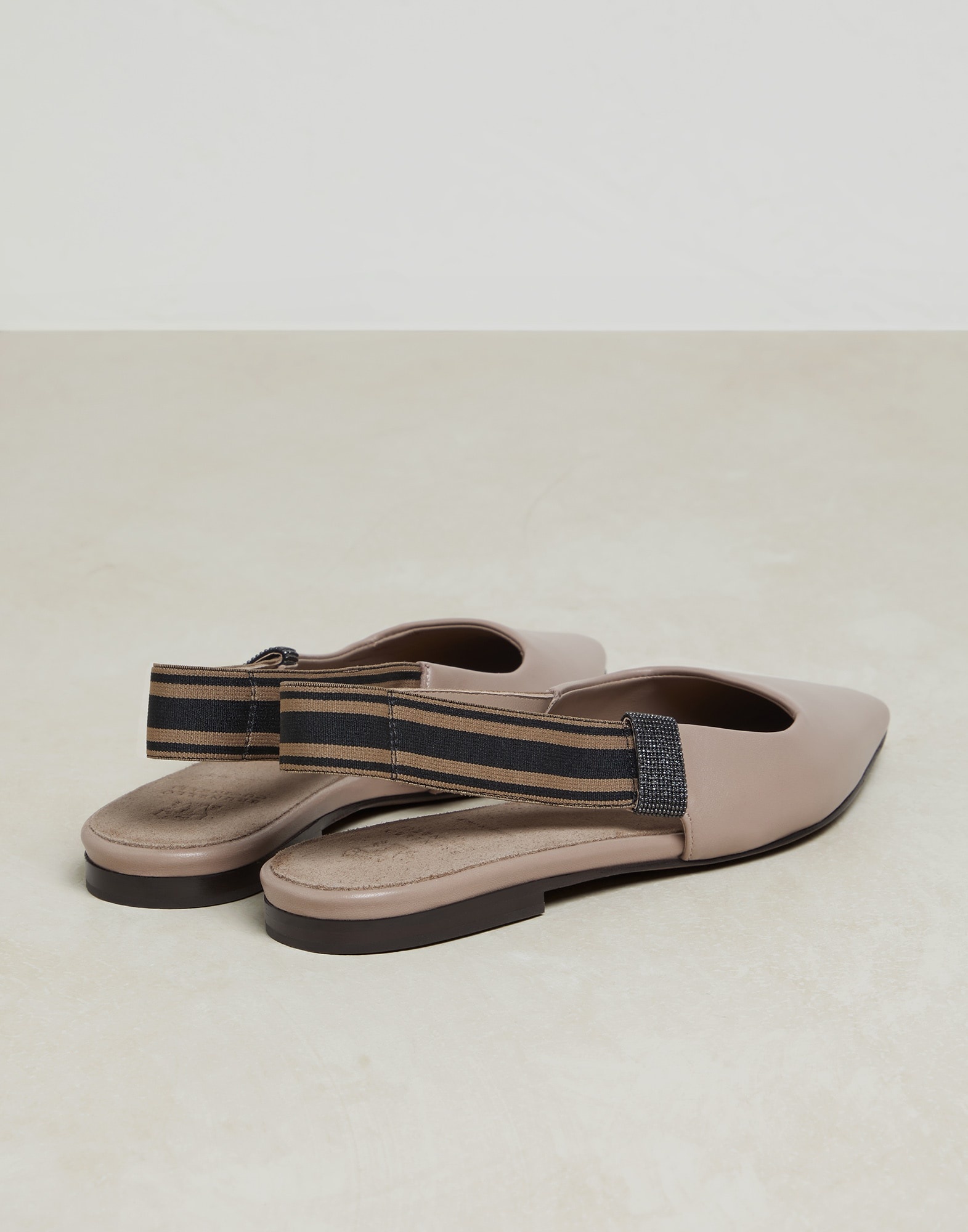 Nappa leather flats with striped strap and monili - 3