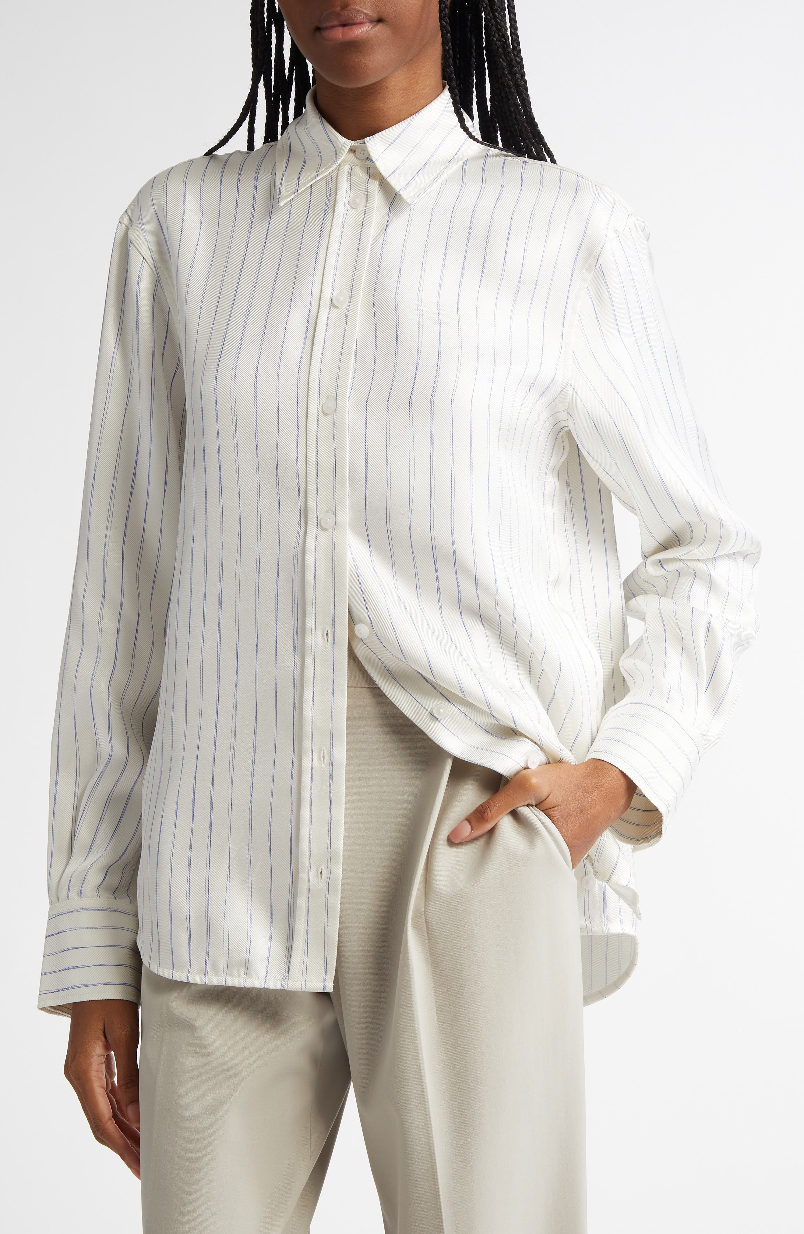 Proenza Schouler Madison Stripe Silk Twill Button-Up Shirt in Ivory Multi at Nordstrom - 5